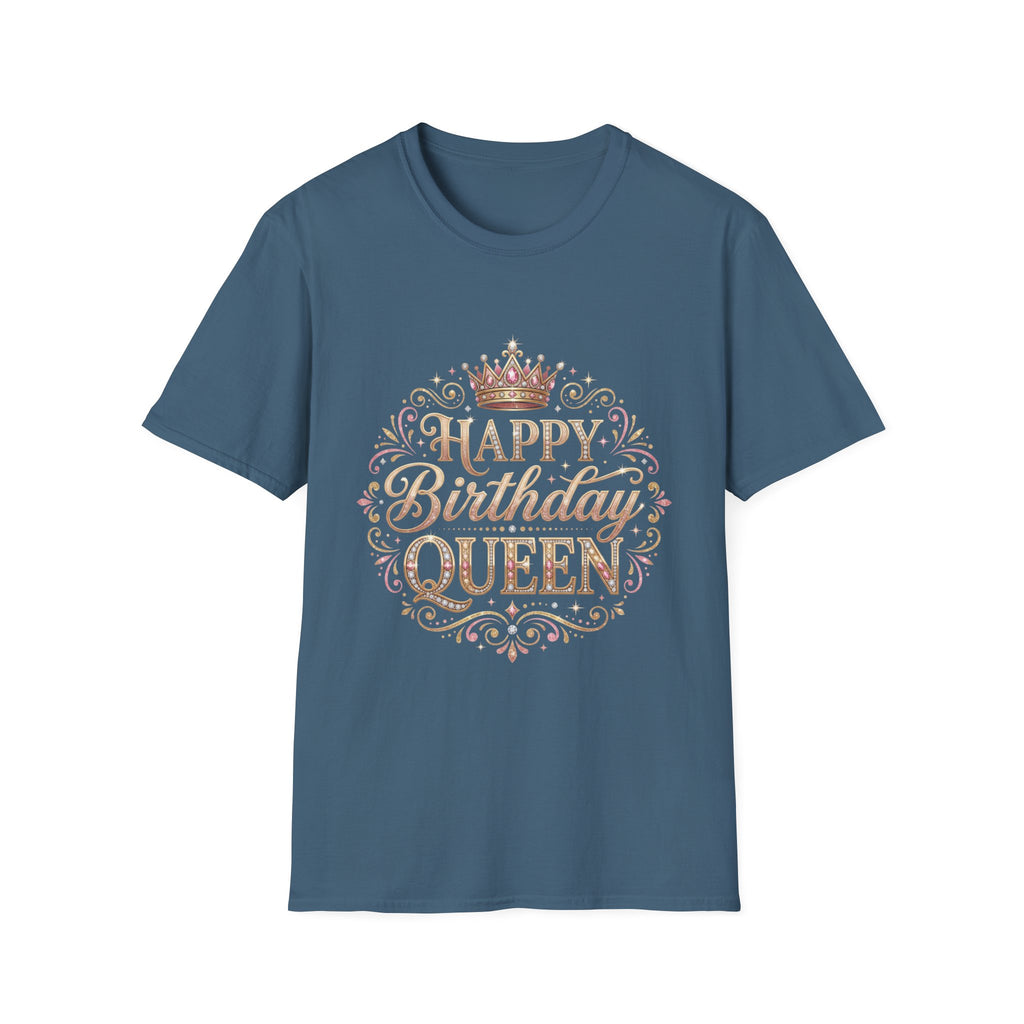 Happy Birthday Queen T-Shirt — Decorative Crown Birthday Tee for Women