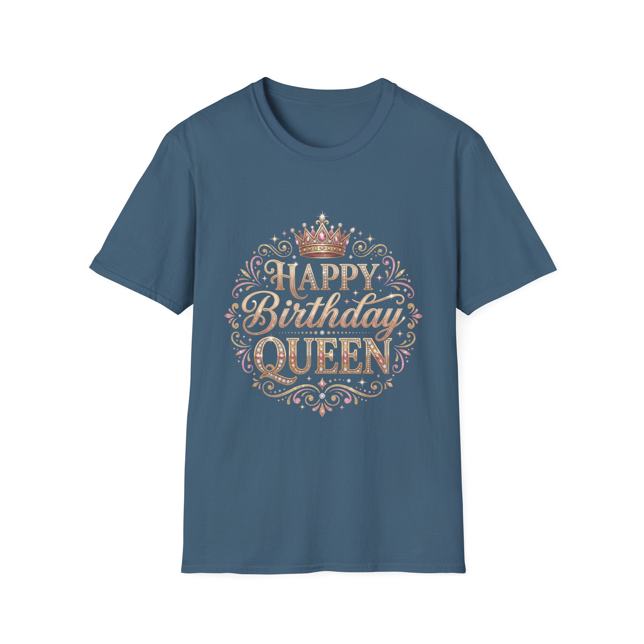 Happy Birthday Queen T-Shirt — Decorative Crown Birthday Tee for Women