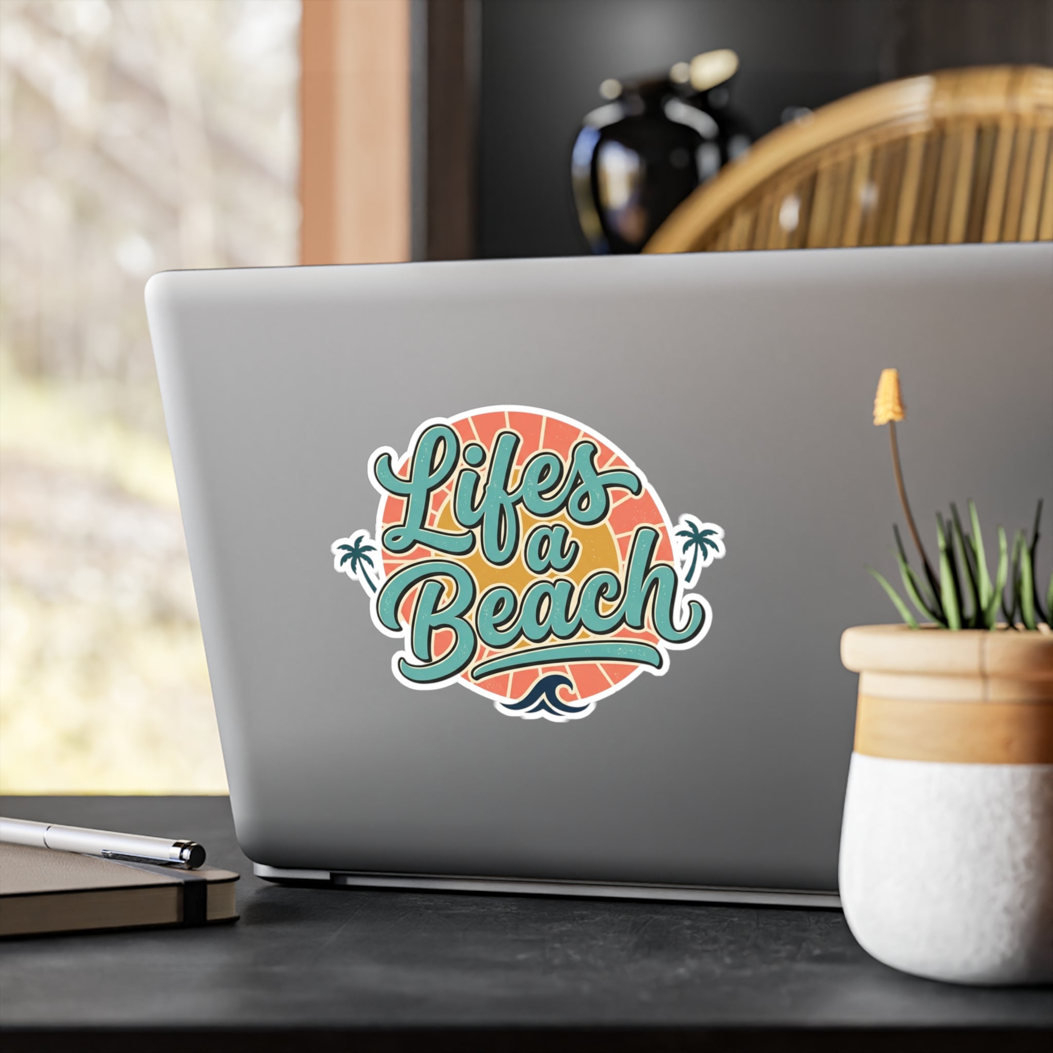 Life's a Beach Vinyl Sticker — Retro Tropical Kiss-Cut Decal