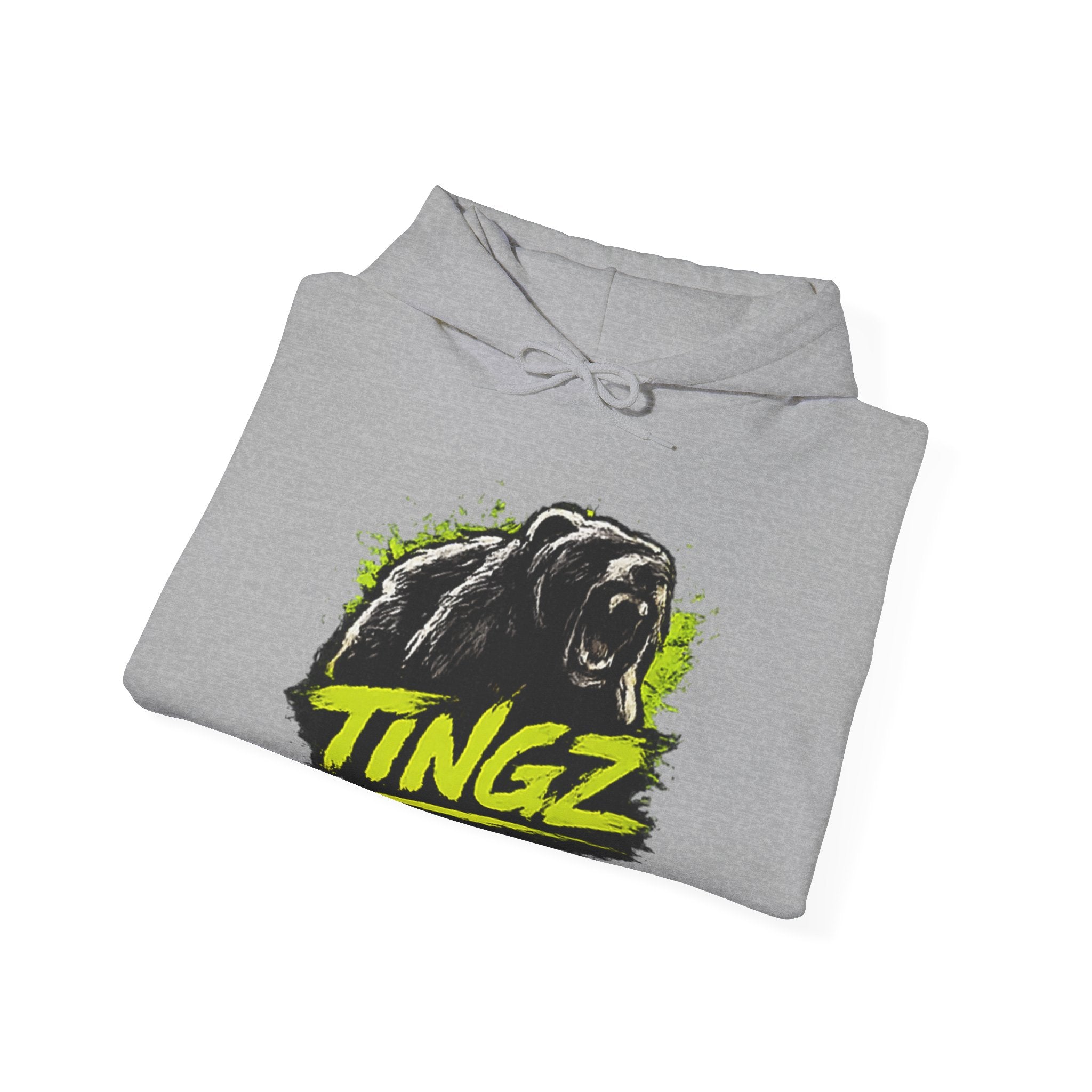 Bear Graphic Hoodie — 'TINGZ' Neon Logo Streetwear Hoodie