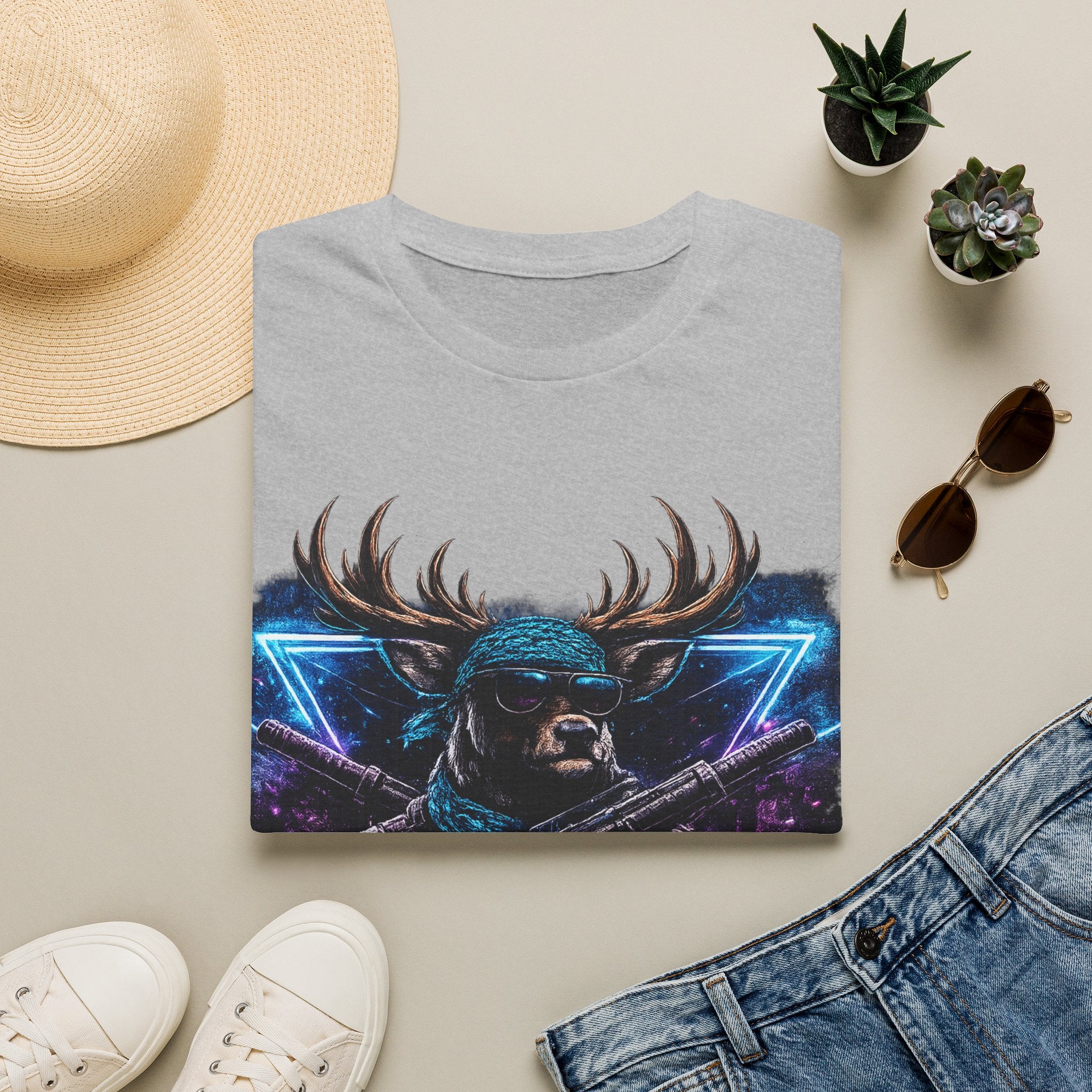 Deer Rambo Graphic T-Shirt — Neon Retro Buck Hunting Tee
