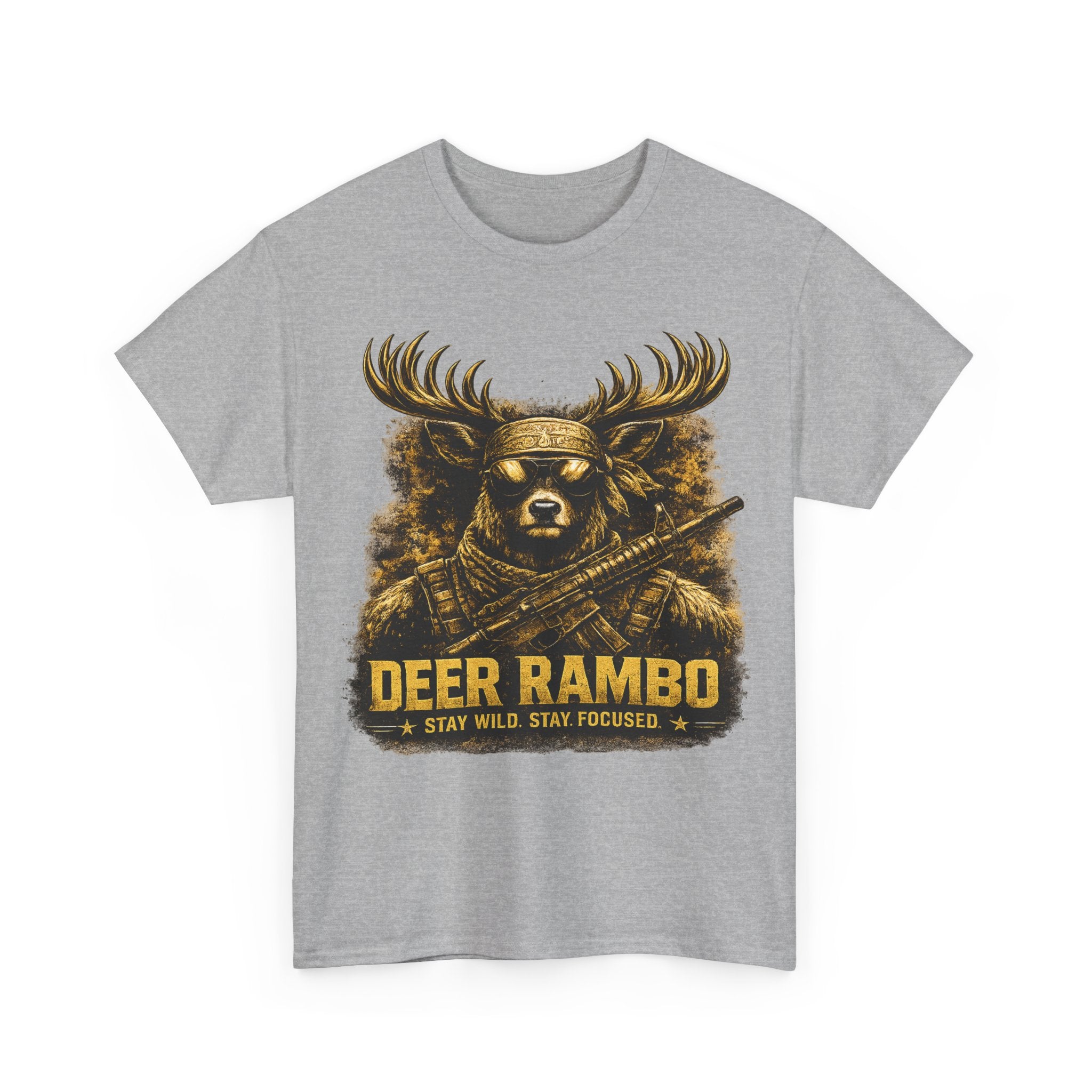 Deer Rambo Tee — 'Stay Wild, Stay Focused' Hunting Graphic T-Shirt