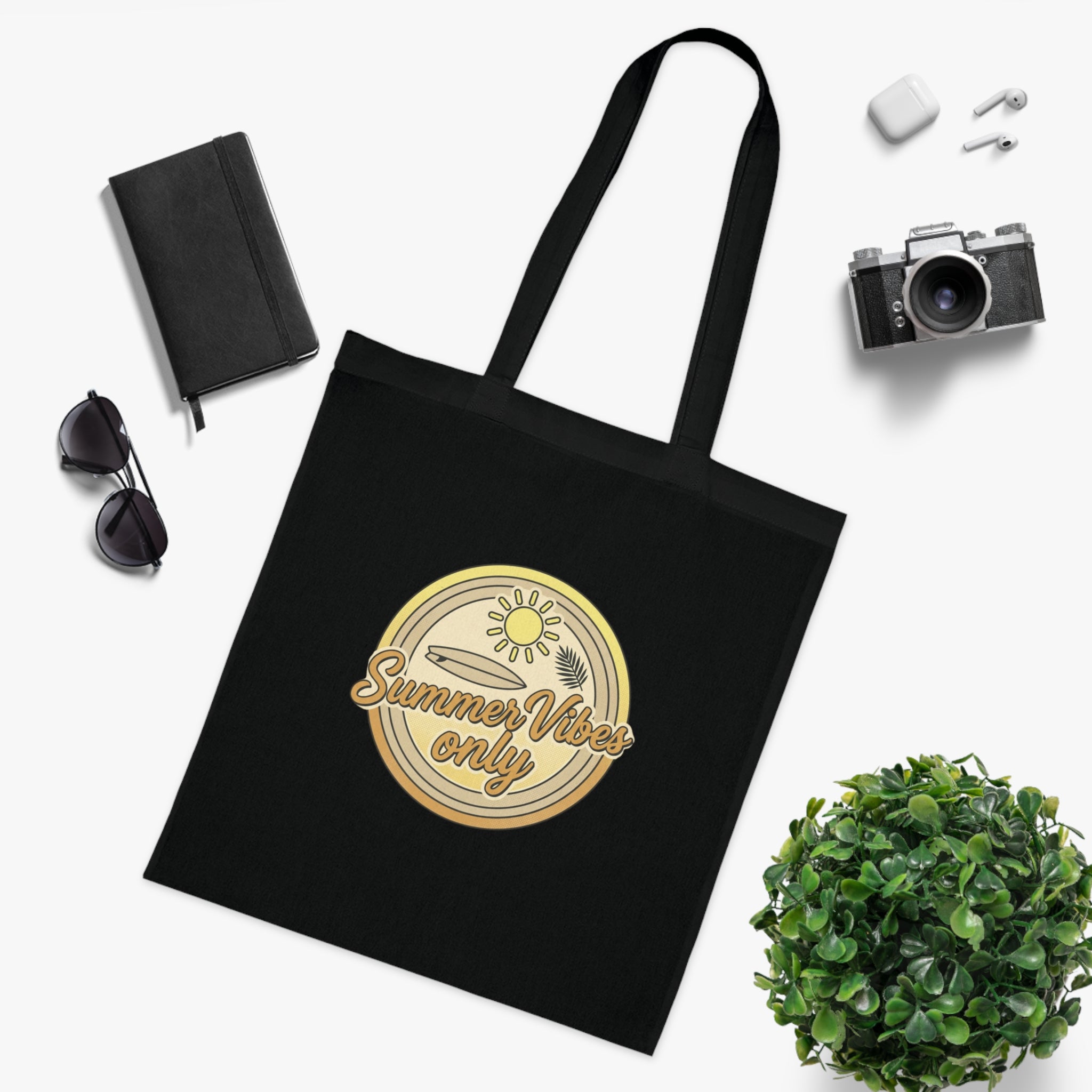Summer Vibes Only Cotton Tote Bag — Retro Beach Graphic Eco Market Tote