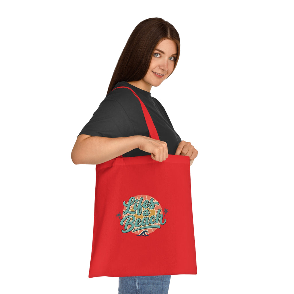 Life's a Beach Cotton Tote — Retro Surf Beach Bag with Palm Trees