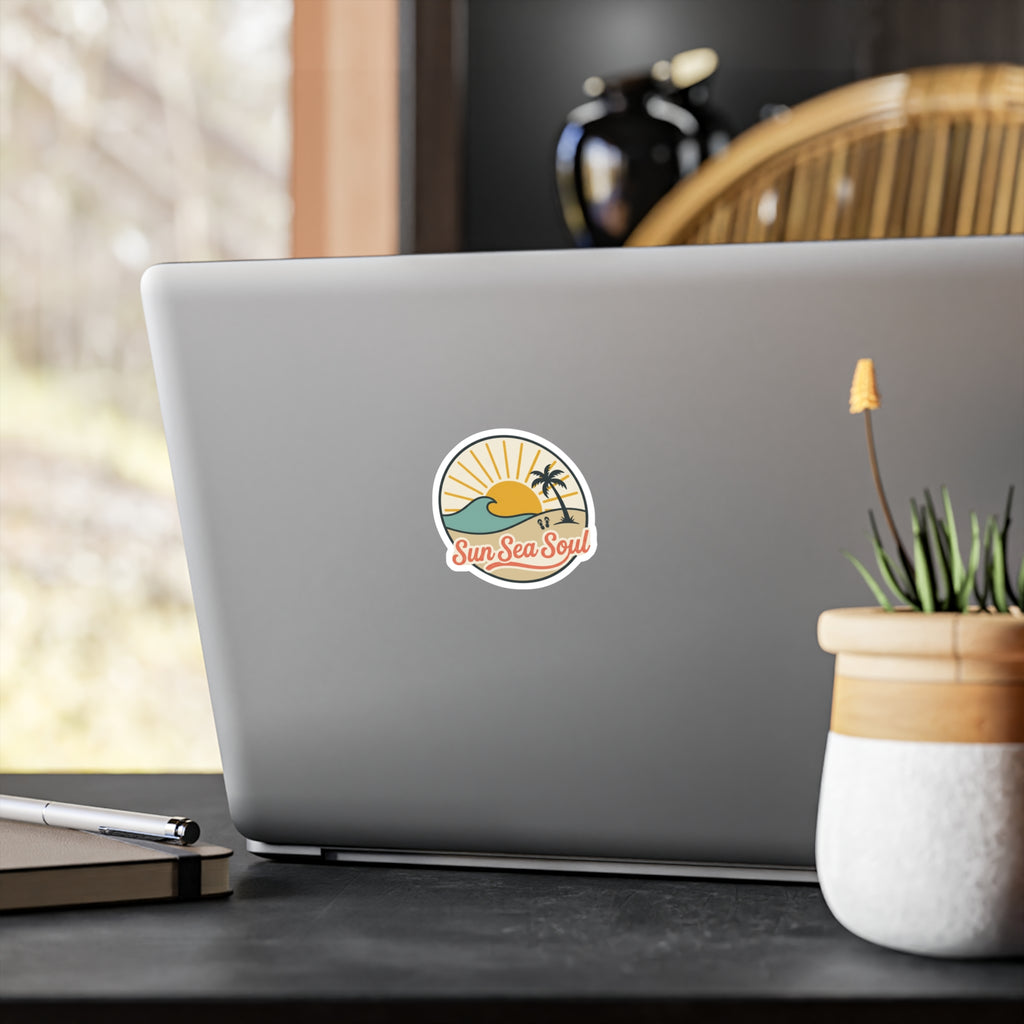Sun Sea Soul Beach Sticker — Retro Sunset Vinyl Kiss-Cut