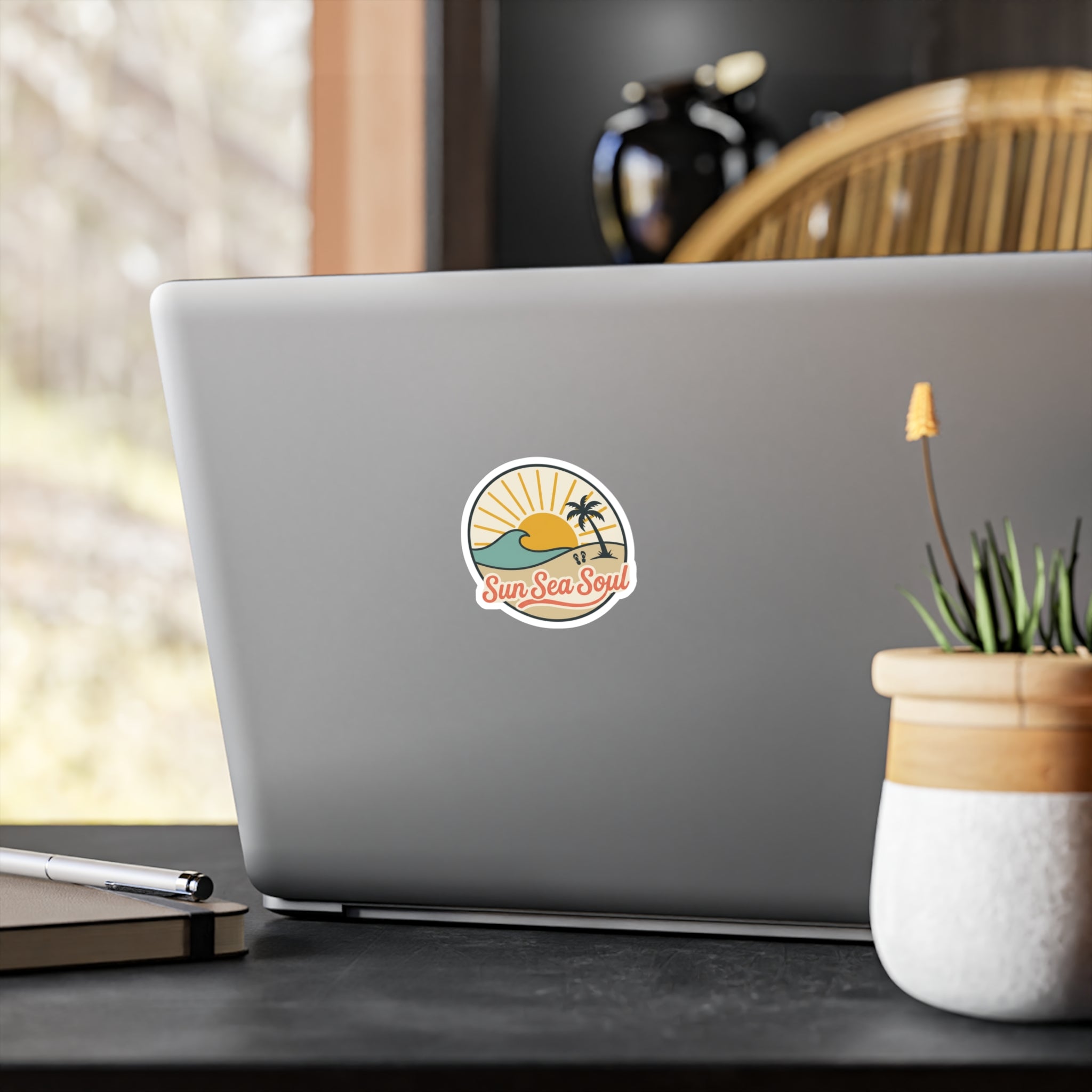 Sun Sea Soul Beach Sticker — Retro Sunset Vinyl Kiss-Cut