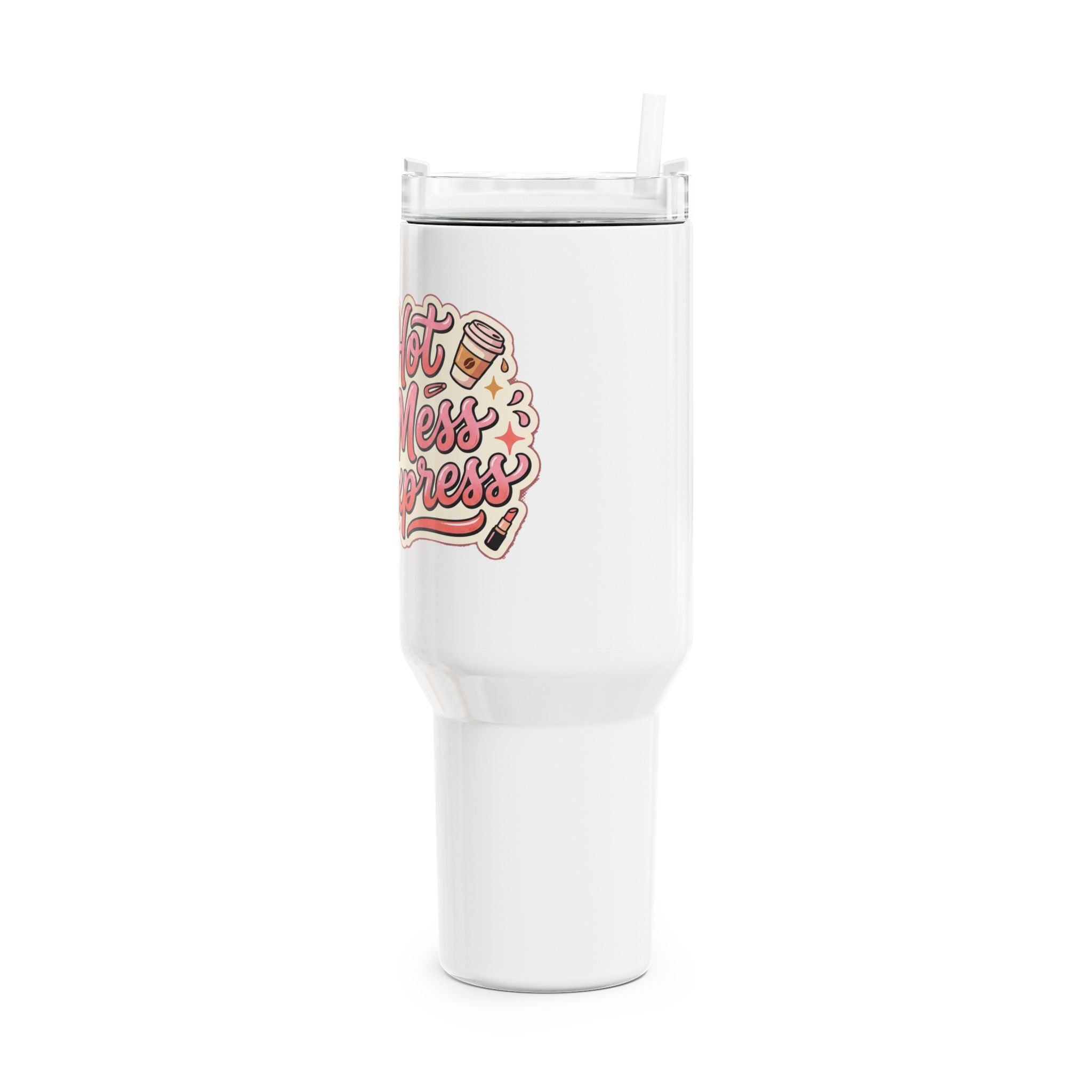 40oz Pink Tumbler — "Hot Mess, Express" Travel Mug with Handle