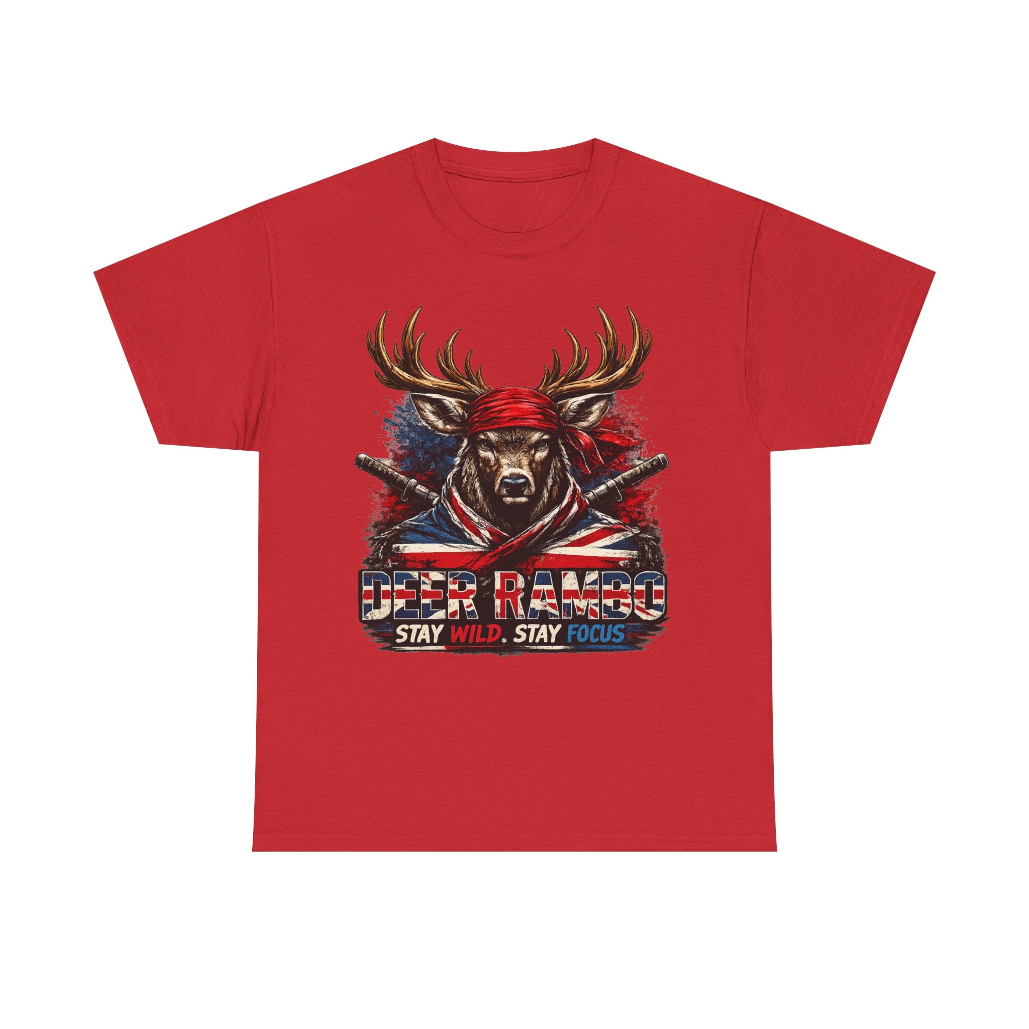 Deer Rambo Patriotic T‑Shirt — "Stay Wild, Stay Focus" Hunting Tee