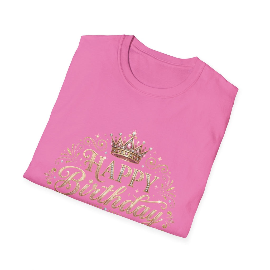 Happy Birthday Queen T-Shirt — Decorative Crown Birthday Tee for Women