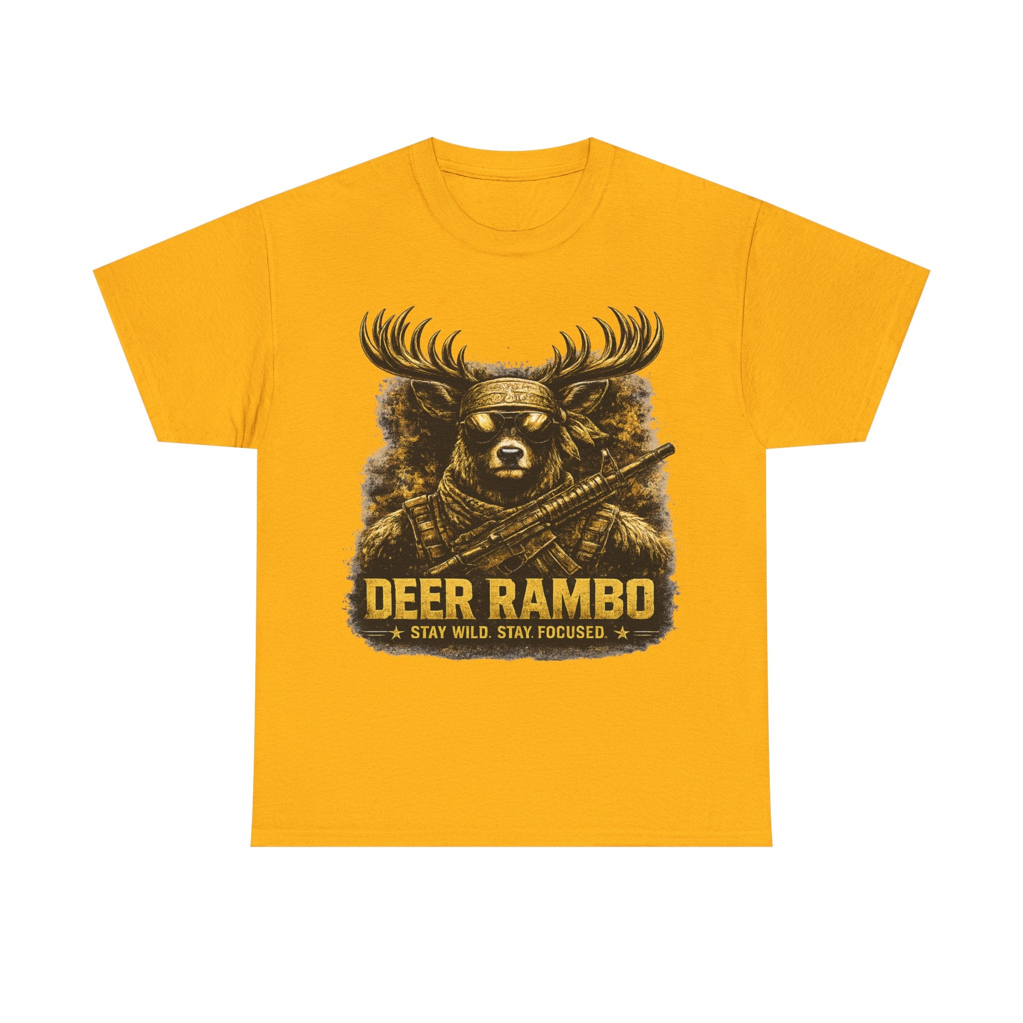 Deer Rambo Tee — 'Stay Wild, Stay Focused' Hunting Graphic T-Shirt