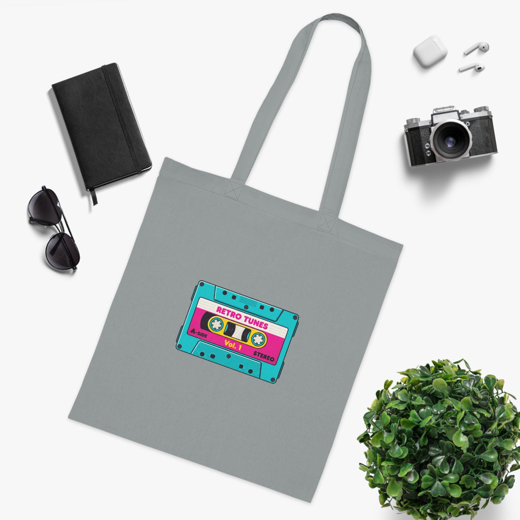 Retro Cassette Tote Bag — 'Retro Tunes' Cotton Grocery & Music Festival Tote
