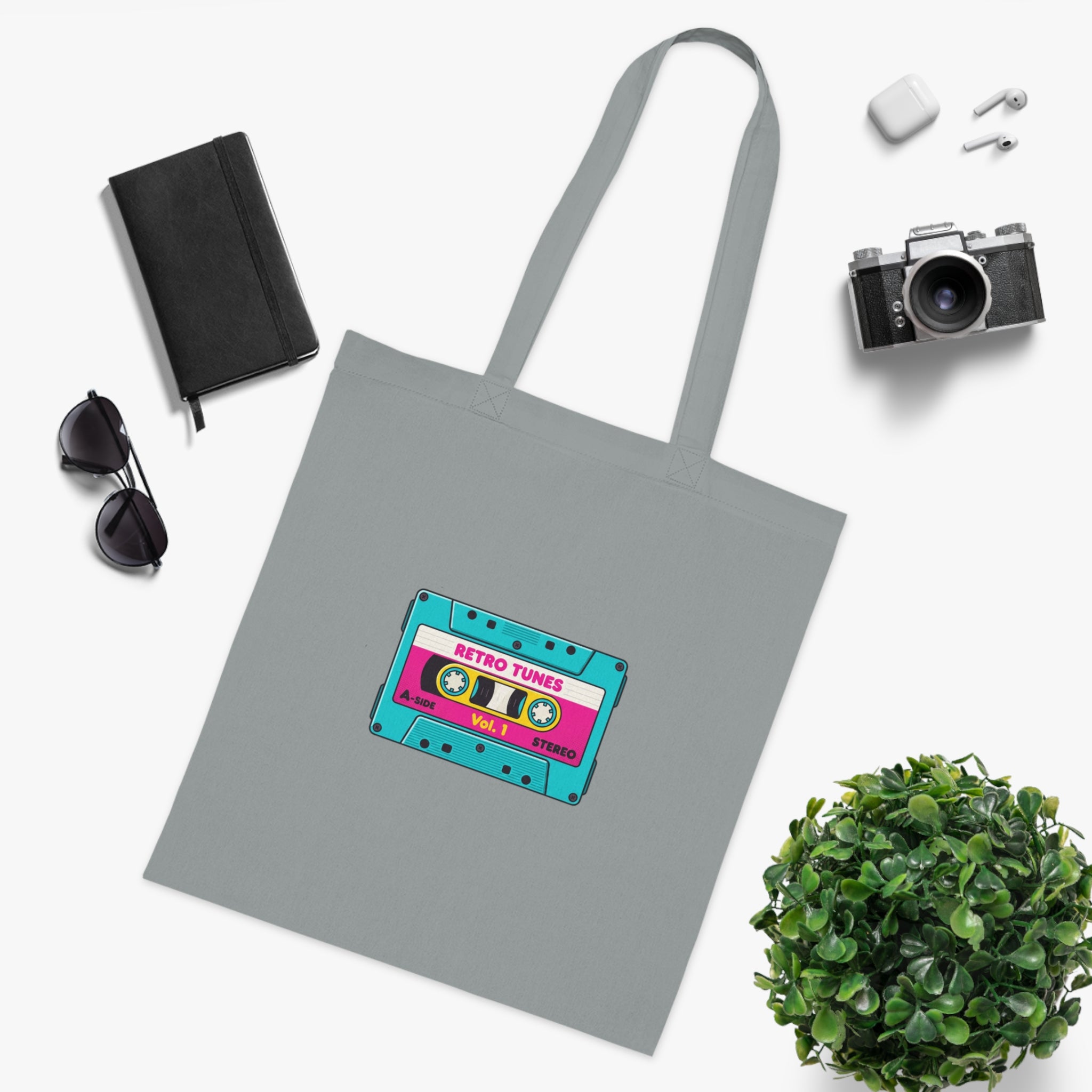 Retro Cassette Tote Bag — 'Retro Tunes' Cotton Grocery & Music Festival Tote
