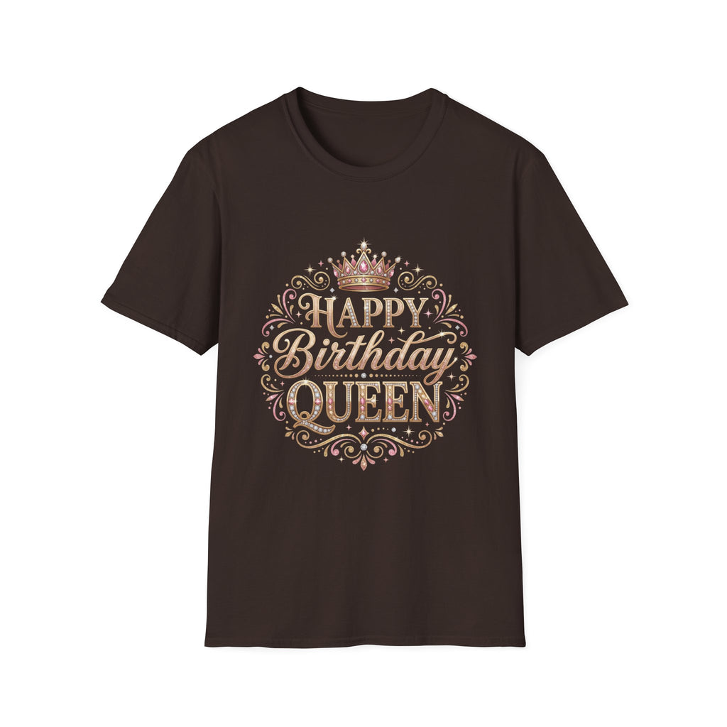 Happy Birthday Queen T-Shirt — Decorative Crown Birthday Tee for Women