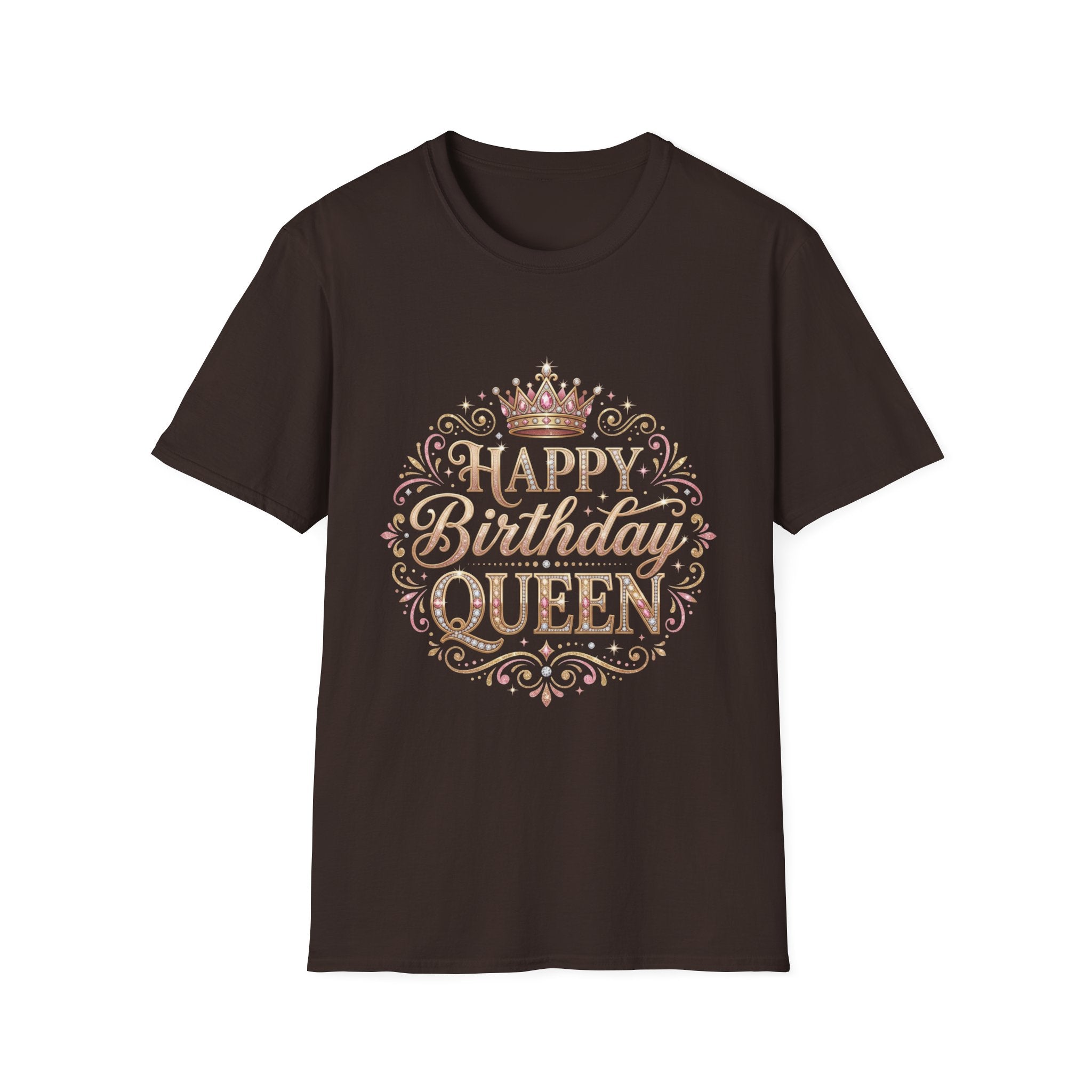 Happy Birthday Queen T-Shirt — Decorative Crown Birthday Tee for Women