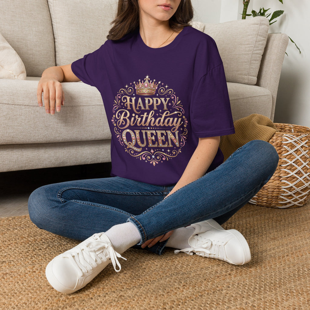 Happy Birthday Queen T-Shirt — Decorative Crown Birthday Tee for Women