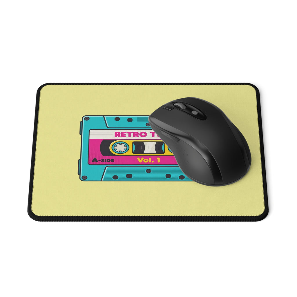 Yellow Retro Cassette Tape Non-Slip Gaming Mouse Pad | Vintage 80s Music Desk Mat