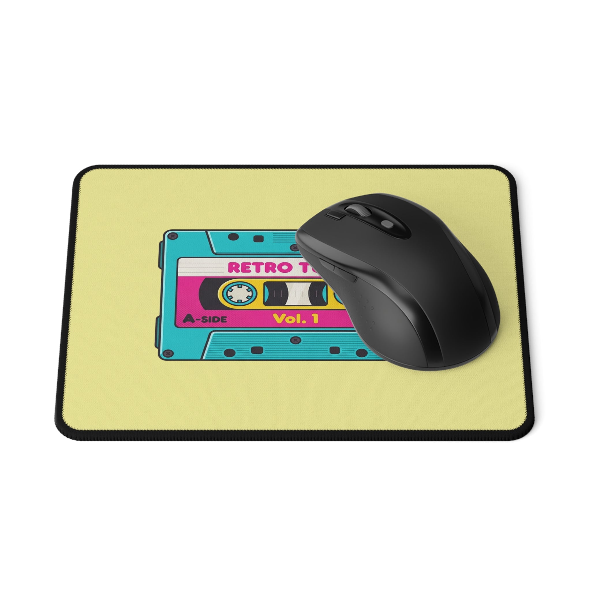 Yellow Retro Cassette Tape Non-Slip Gaming Mouse Pad | Vintage 80s Music Desk Mat
