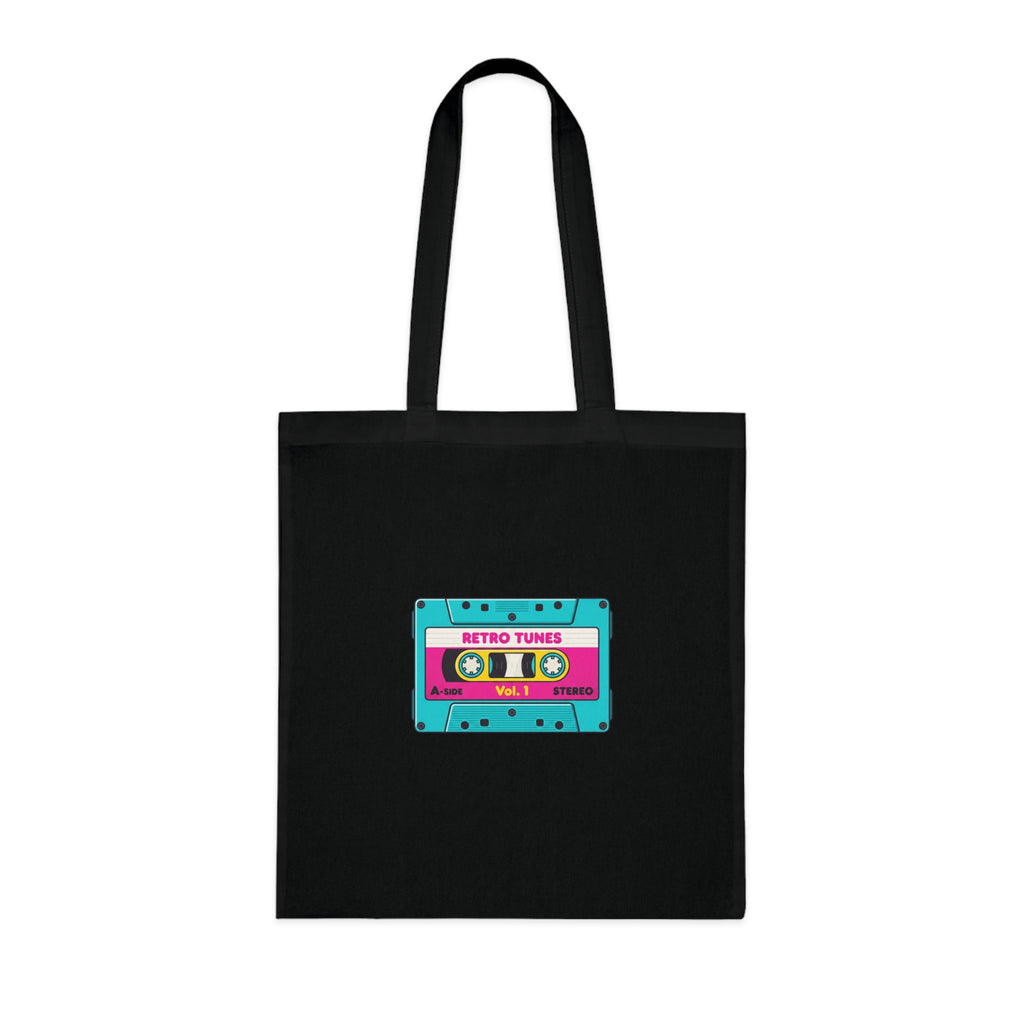 Retro Cassette Tote Bag — 'Retro Tunes' Cotton Grocery & Music Festival Tote