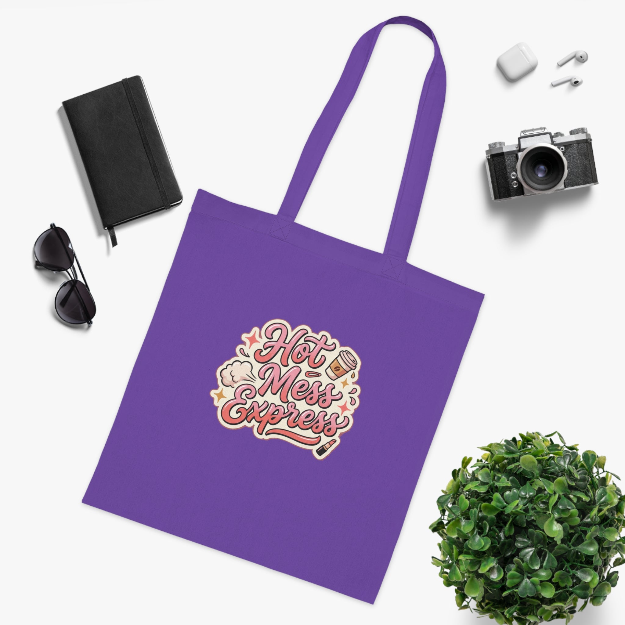 Hot Mess Express Cotton Tote — Funny Retro Coffee & Makeup Graphic Tote Bag