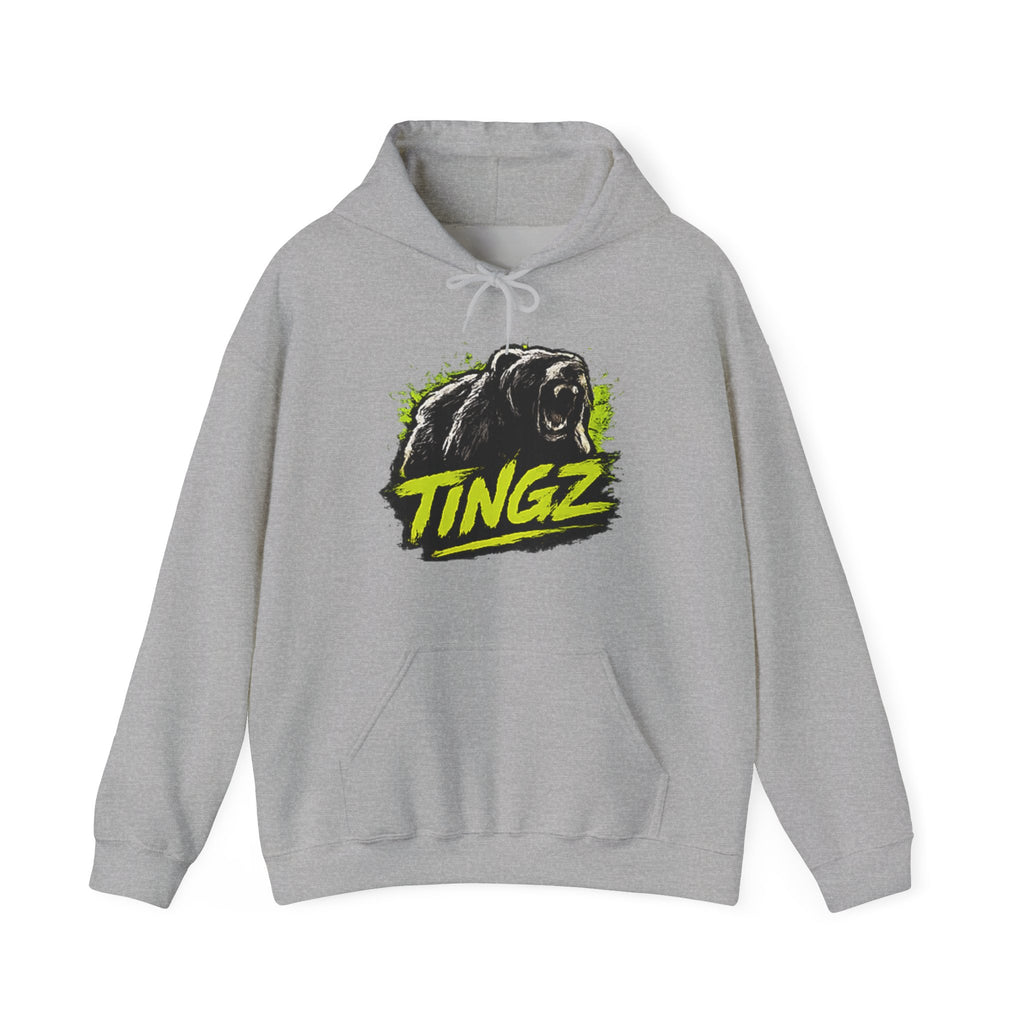Bear Graphic Hoodie — 'TINGZ' Neon Logo Streetwear Hoodie