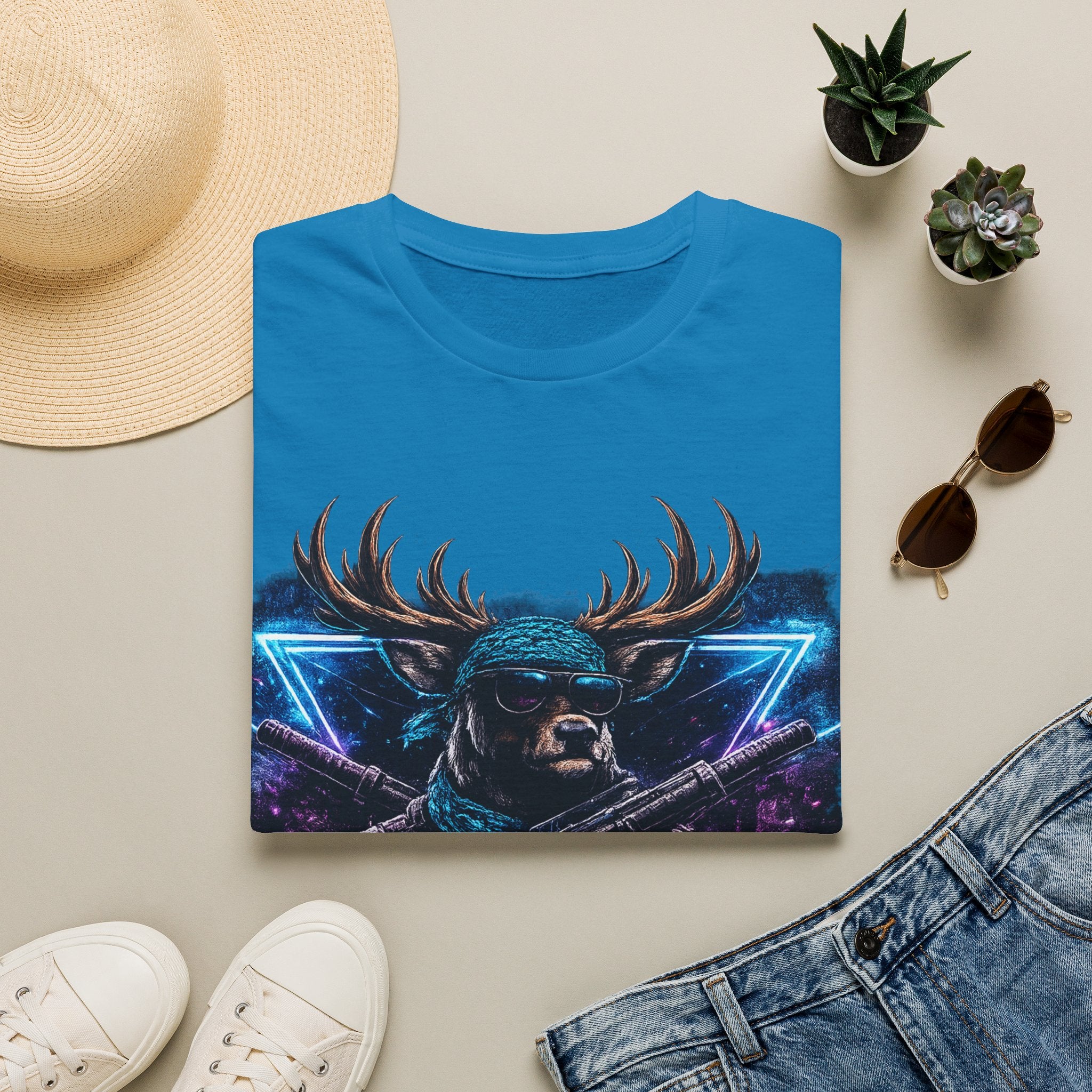 Deer Rambo Graphic T-Shirt — Neon Retro Buck Hunting Tee