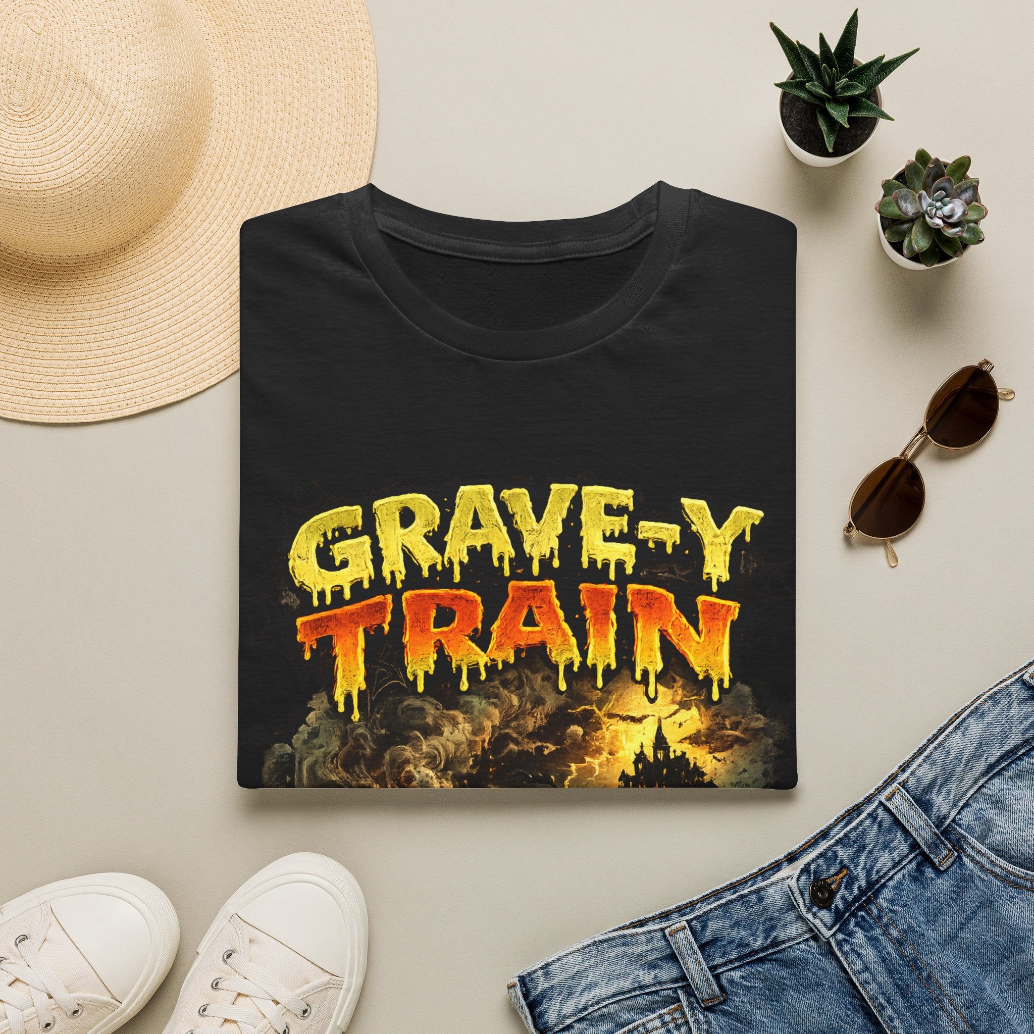 Grave-Y Train T-Shirt — Retro Horror Skull Graphic Tee