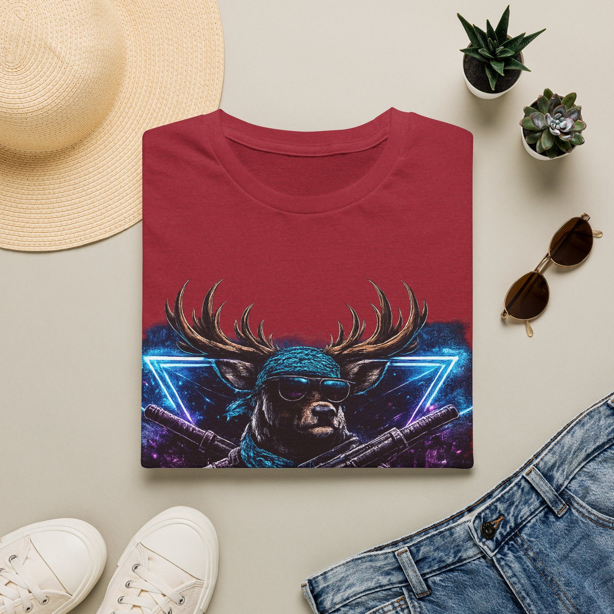 Deer Rambo Graphic T-Shirt — Neon Retro Buck Hunting Tee