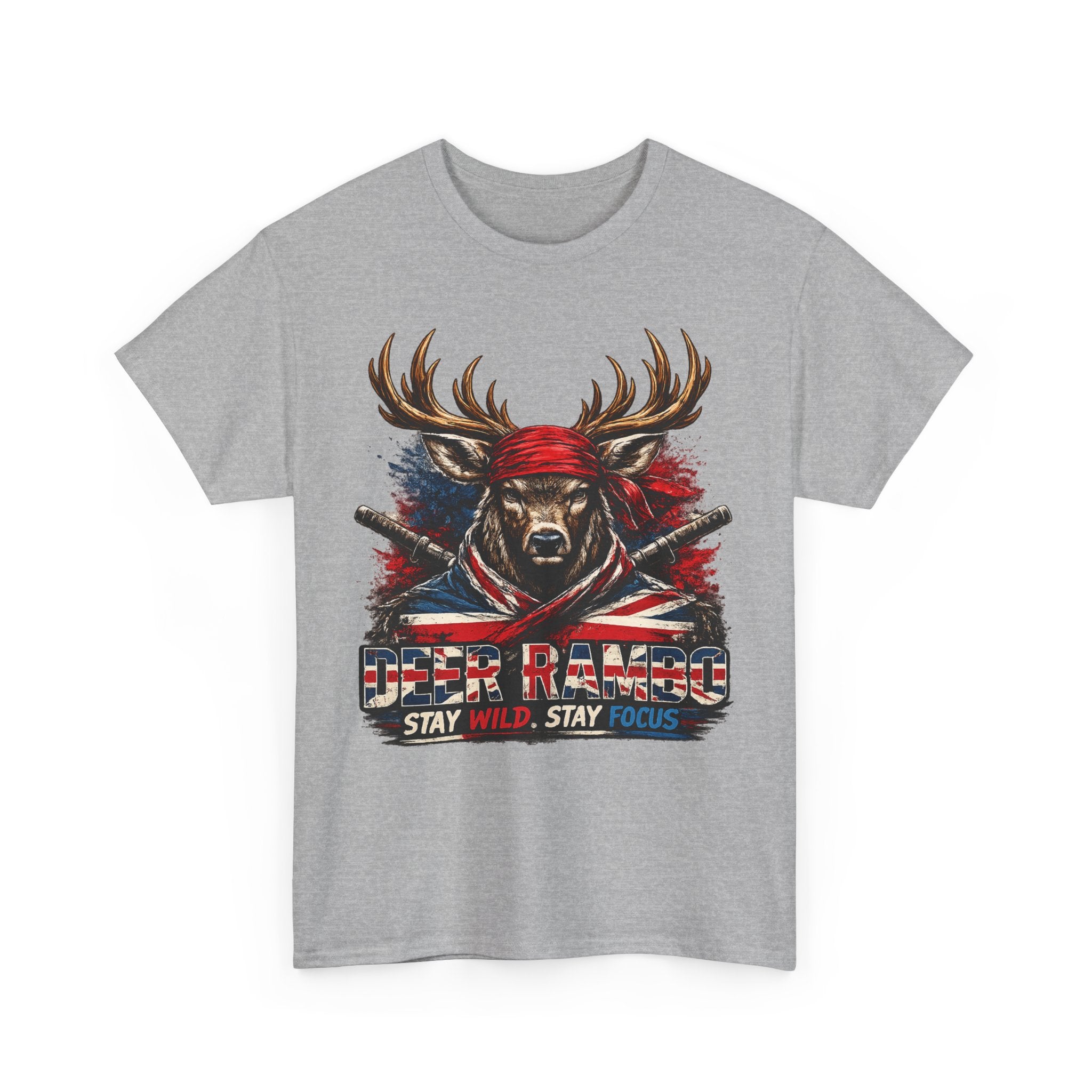 Deer Rambo Patriotic T‑Shirt — "Stay Wild, Stay Focus" Hunting Tee