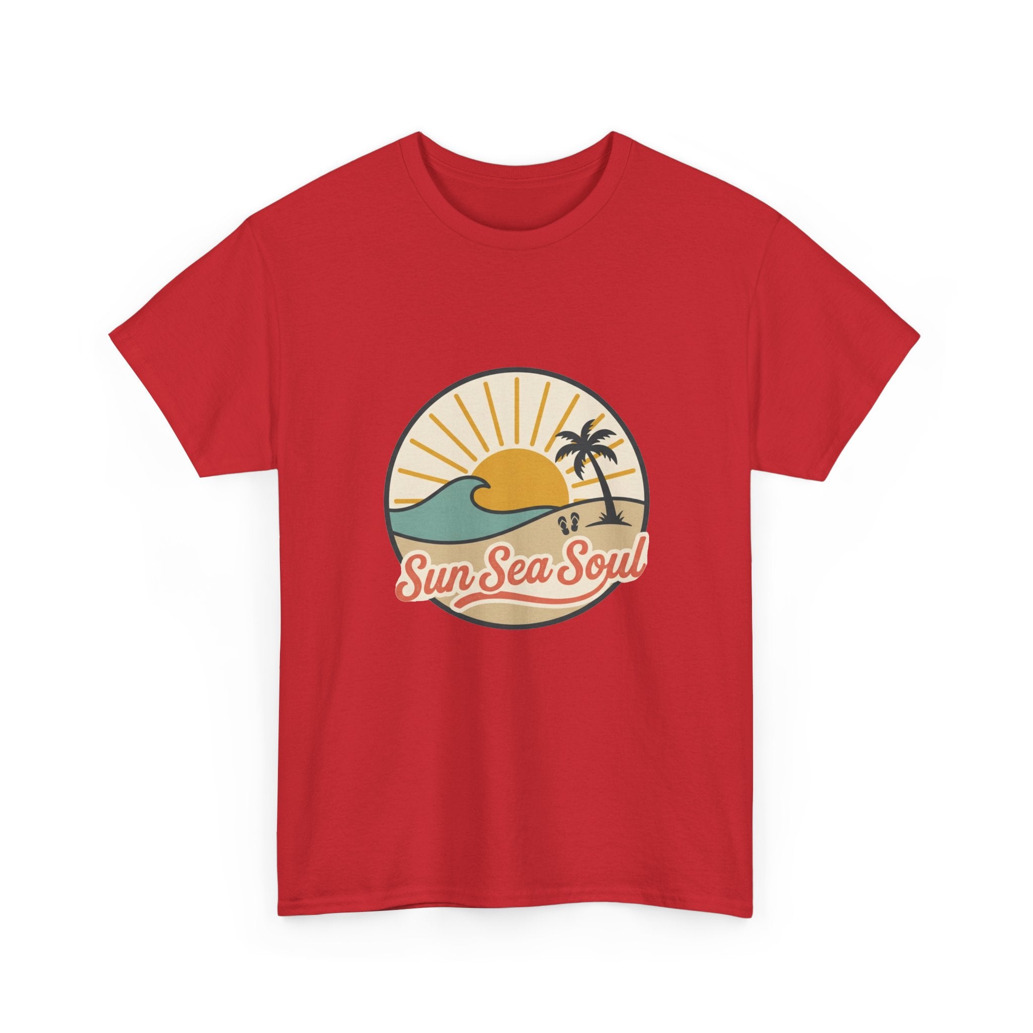 Sun Sea Soul Beach T-Shirt — Retro Sunset Palm Tee