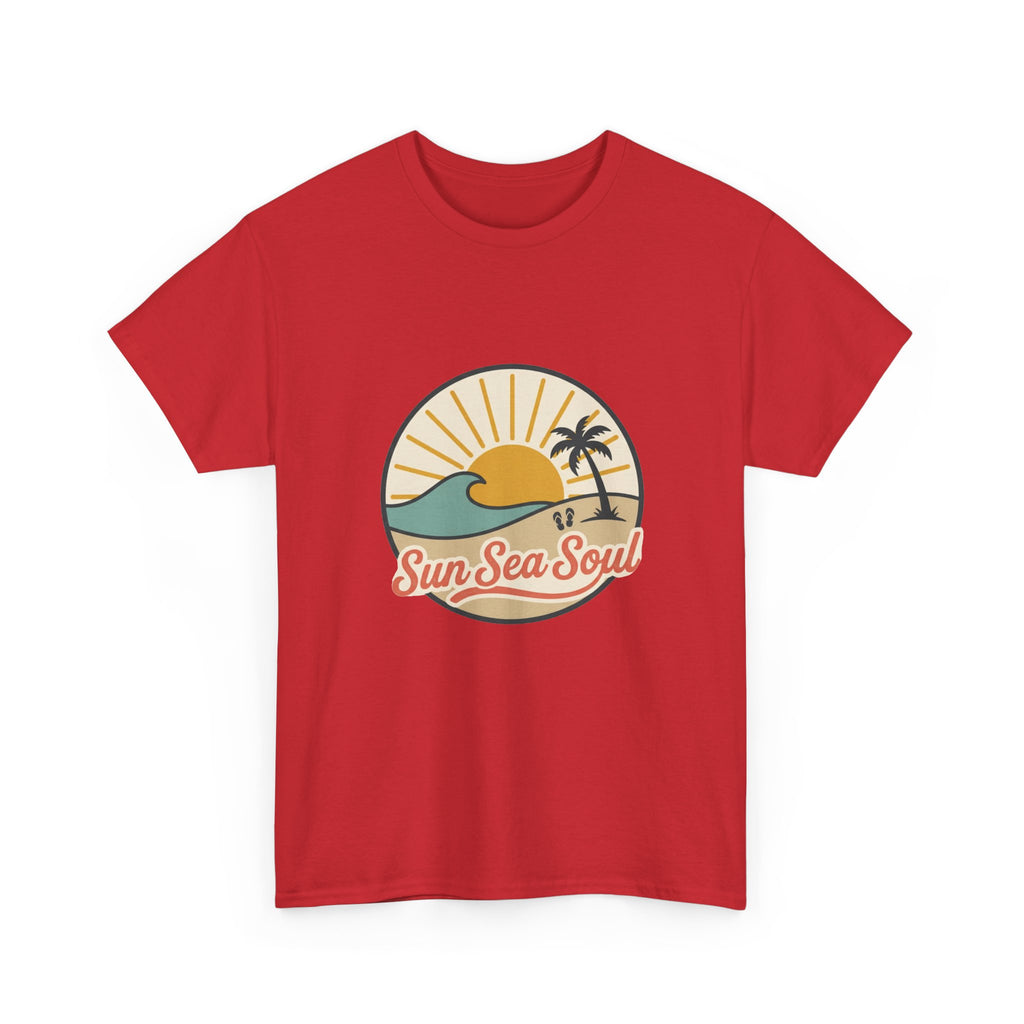 Sun Sea Soul Beach T-Shirt — Retro Sunset Palm Tee
