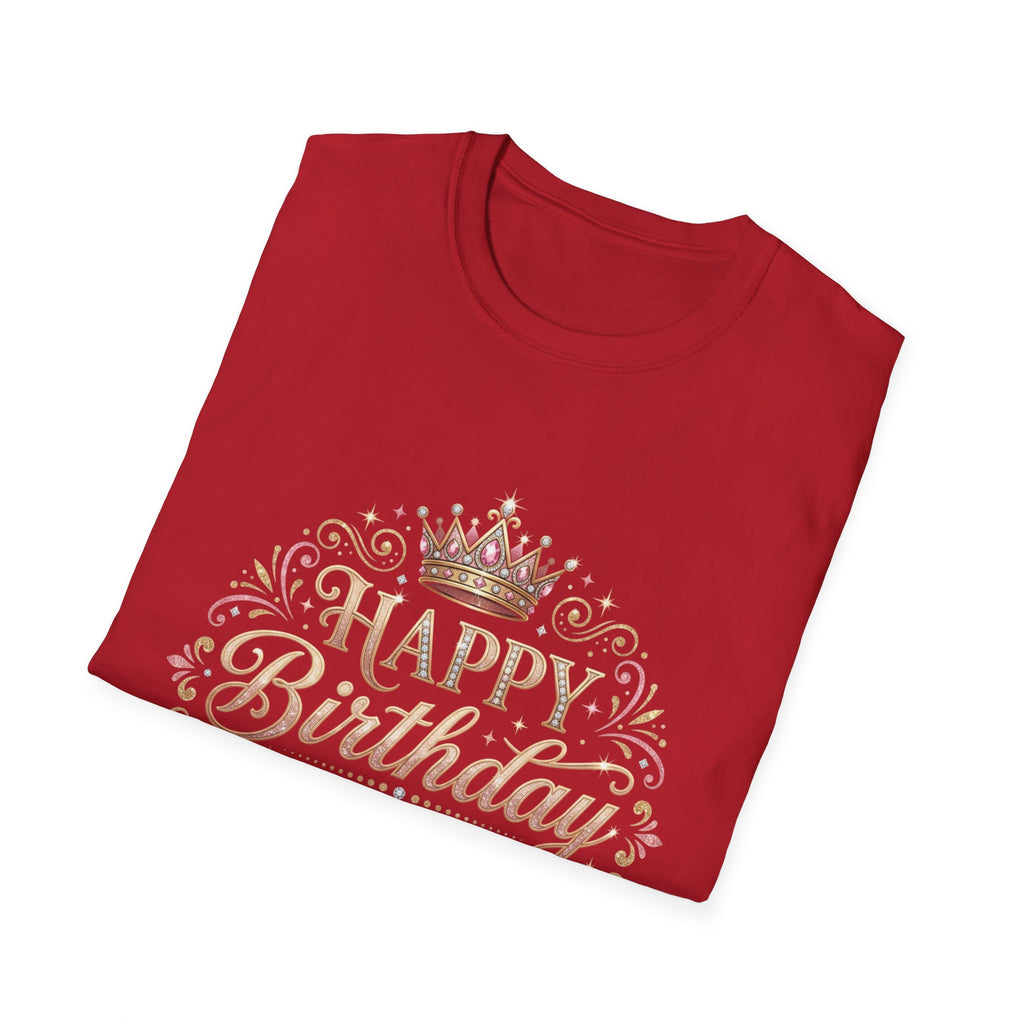 Happy Birthday Queen T-Shirt — Decorative Crown Birthday Tee for Women