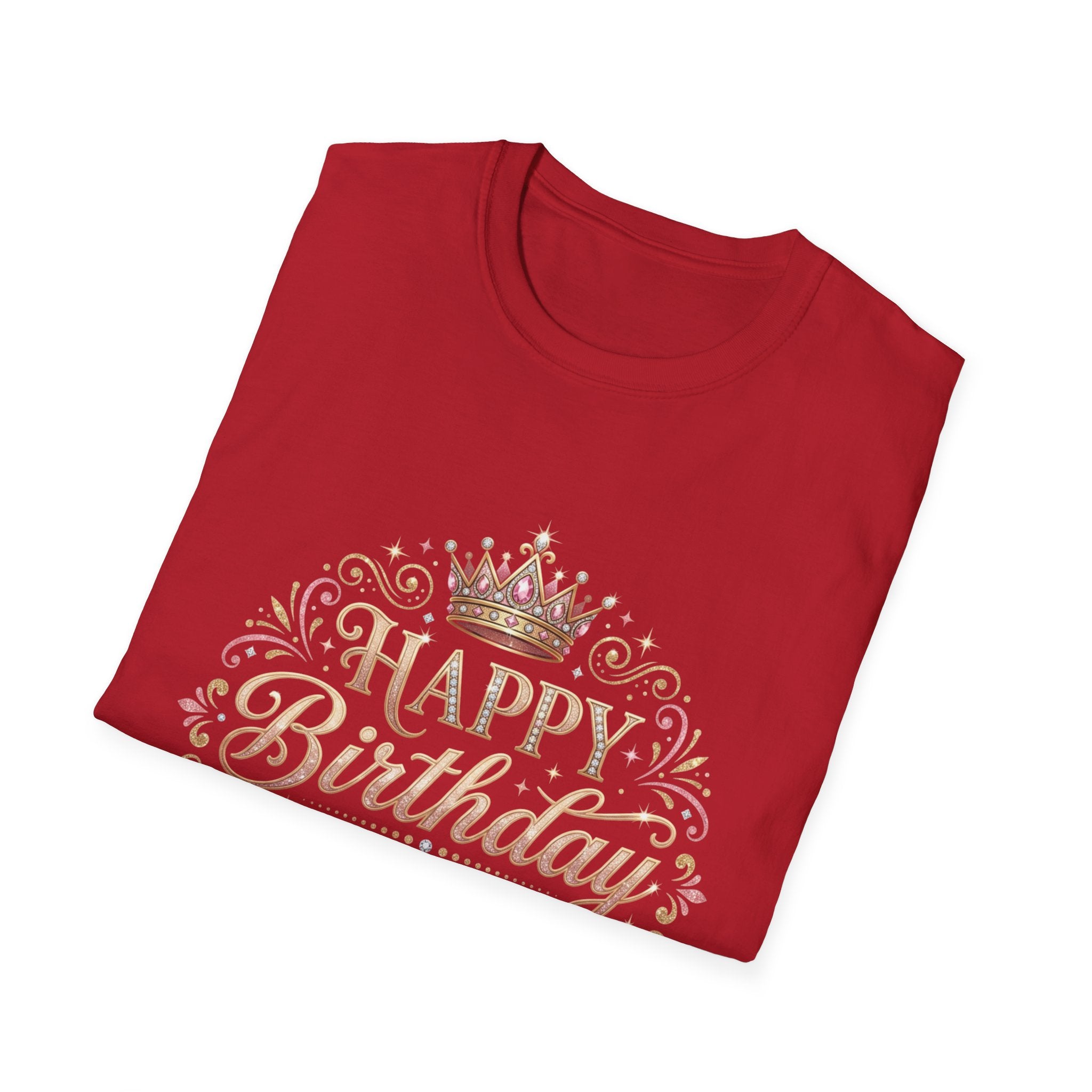 Happy Birthday Queen T-Shirt — Decorative Crown Birthday Tee for Women
