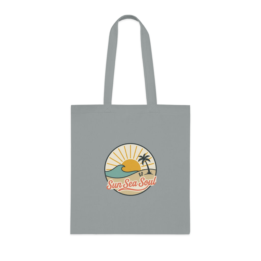 Sun Sea Soul Cotton Tote — Retro Beach Sunrise Tote Bag