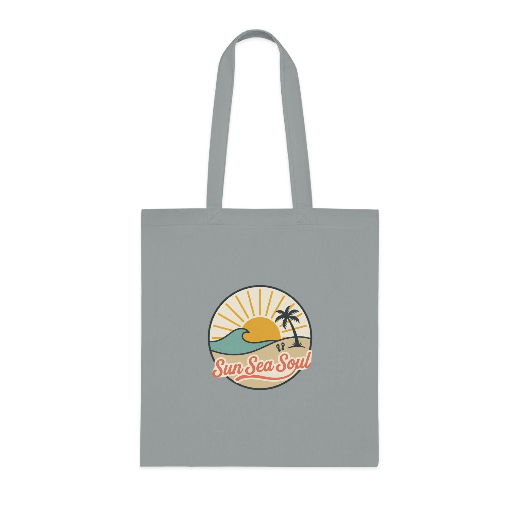 Sun Sea Soul Cotton Tote — Retro Beach Sunrise Tote Bag