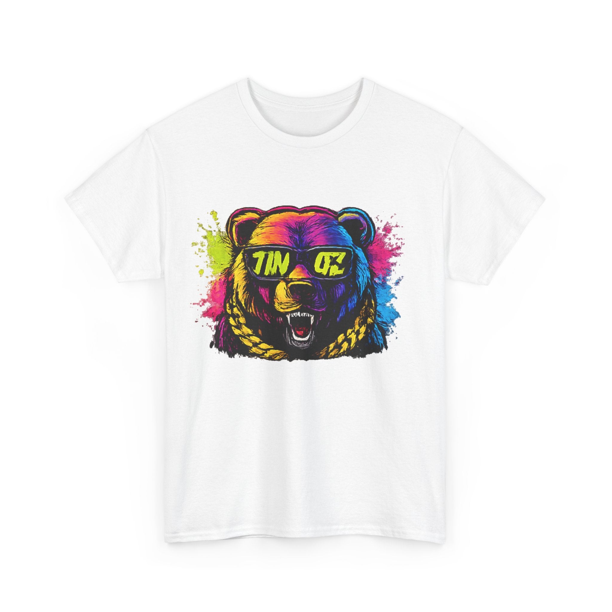 Bear Head Paint-Splash T-Shirt — Colorful Graphic Tee with 'TINGZ' Visor