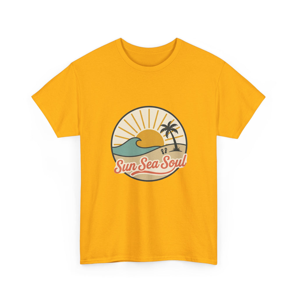 Sun Sea Soul Beach T-Shirt — Retro Sunset Palm Tee