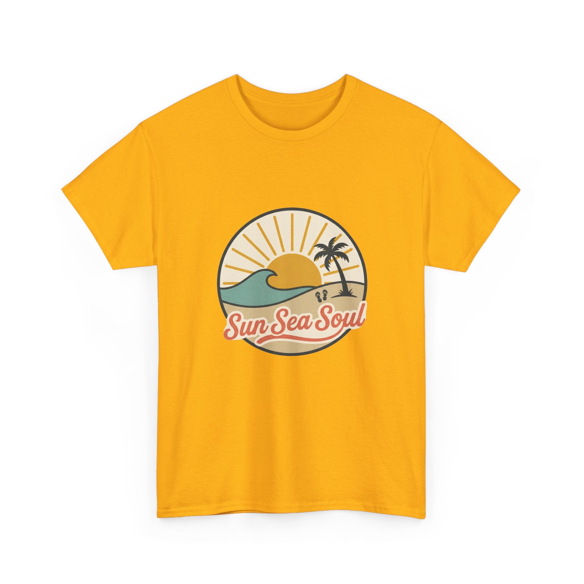 Sun Sea Soul Beach T-Shirt — Retro Sunset Palm Tee