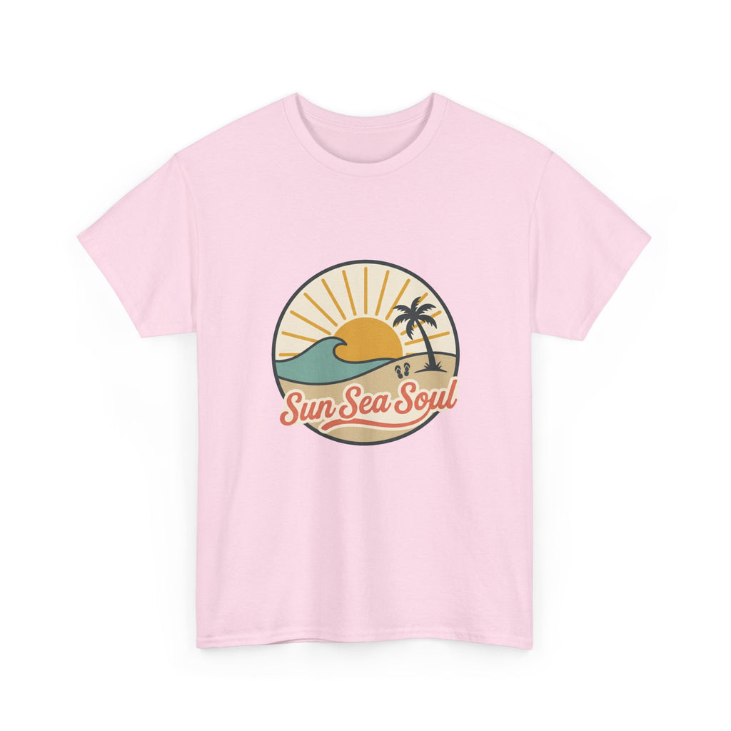 Sun Sea Soul Beach T-Shirt — Retro Sunset Palm Tee