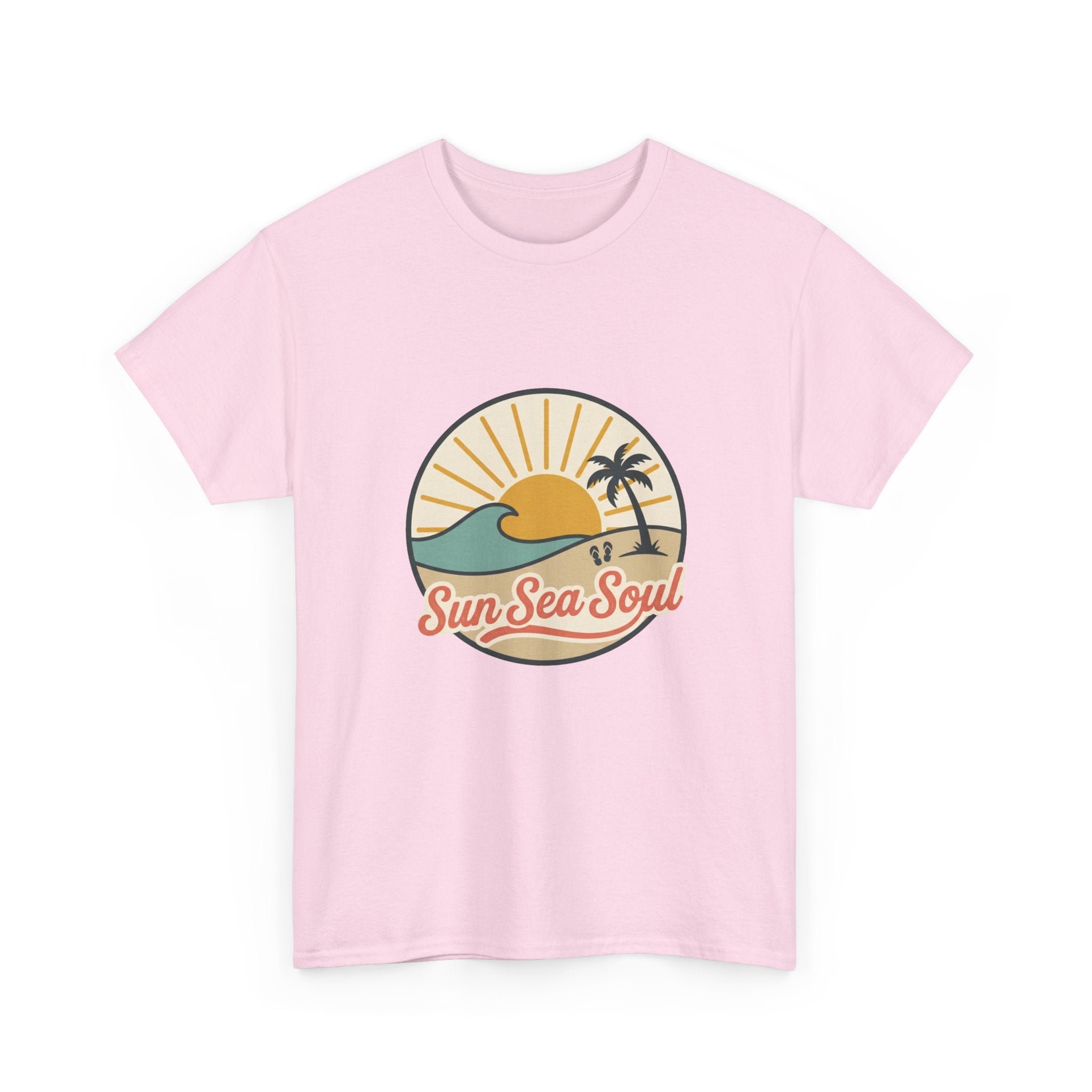 Sun Sea Soul Beach T-Shirt — Retro Sunset Palm Tee