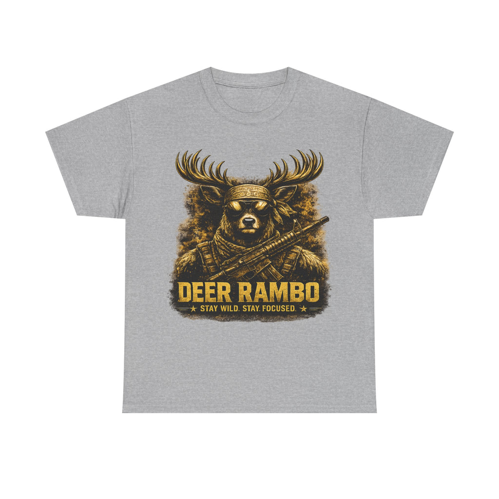 Deer Rambo Tee — 'Stay Wild, Stay Focused' Hunting Graphic T-Shirt