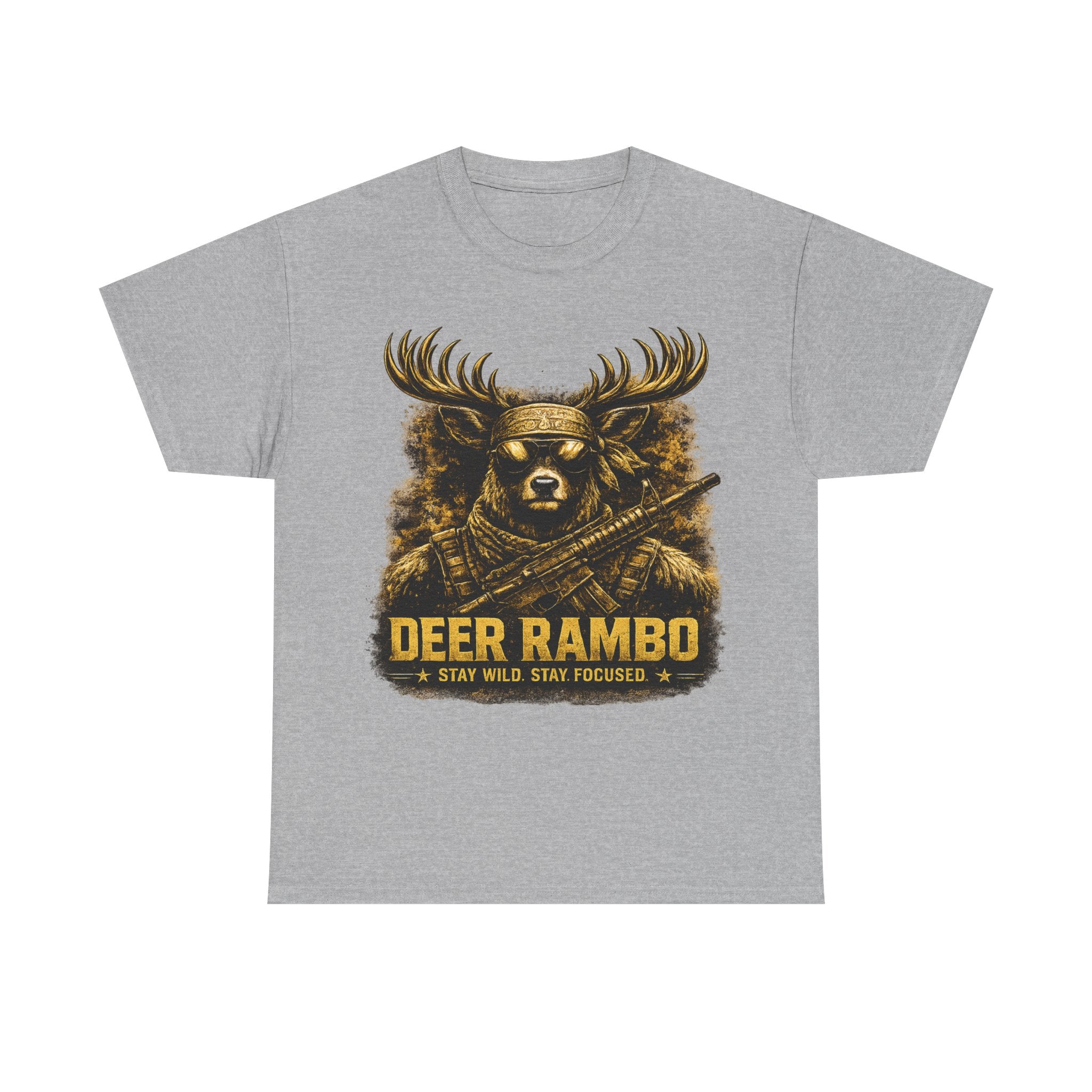 Deer Rambo Tee — 'Stay Wild, Stay Focused' Hunting Graphic T-Shirt
