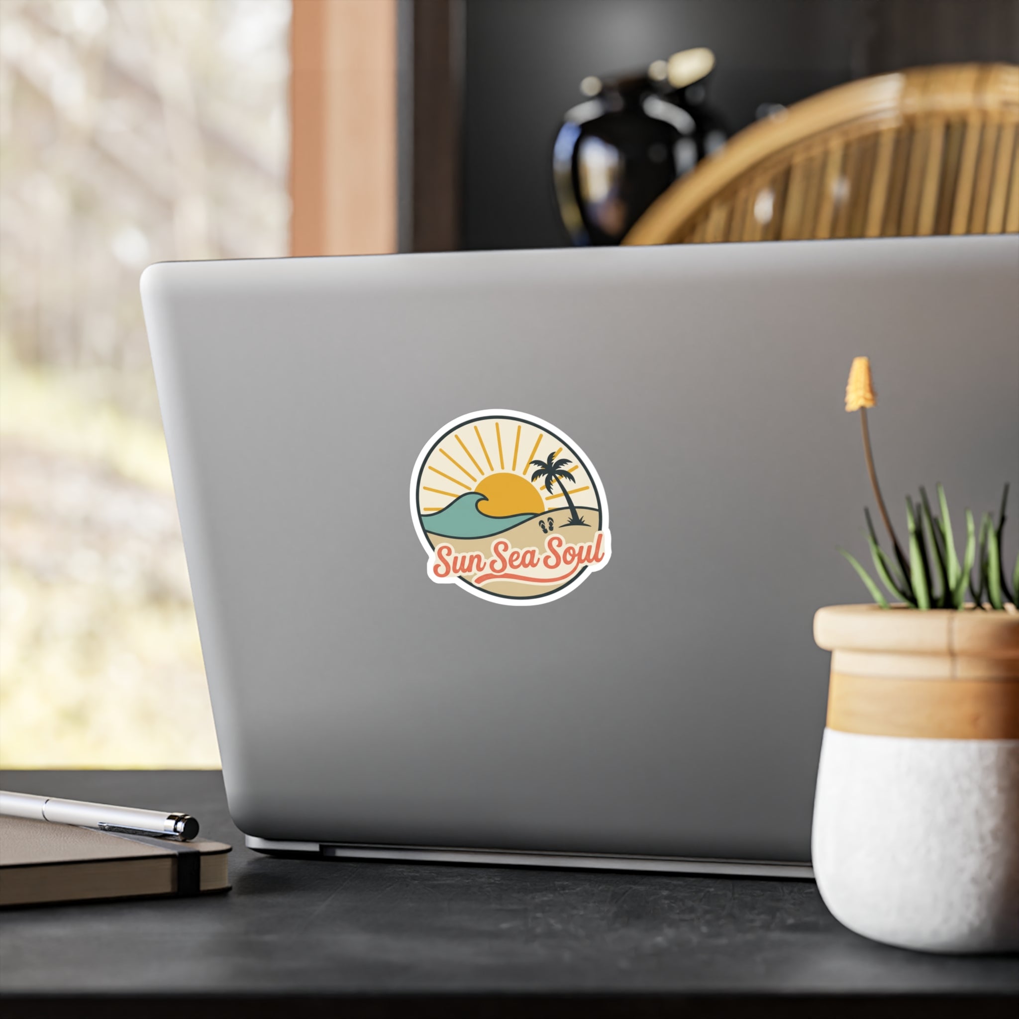 Sun Sea Soul Beach Sticker — Retro Sunset Vinyl Kiss-Cut