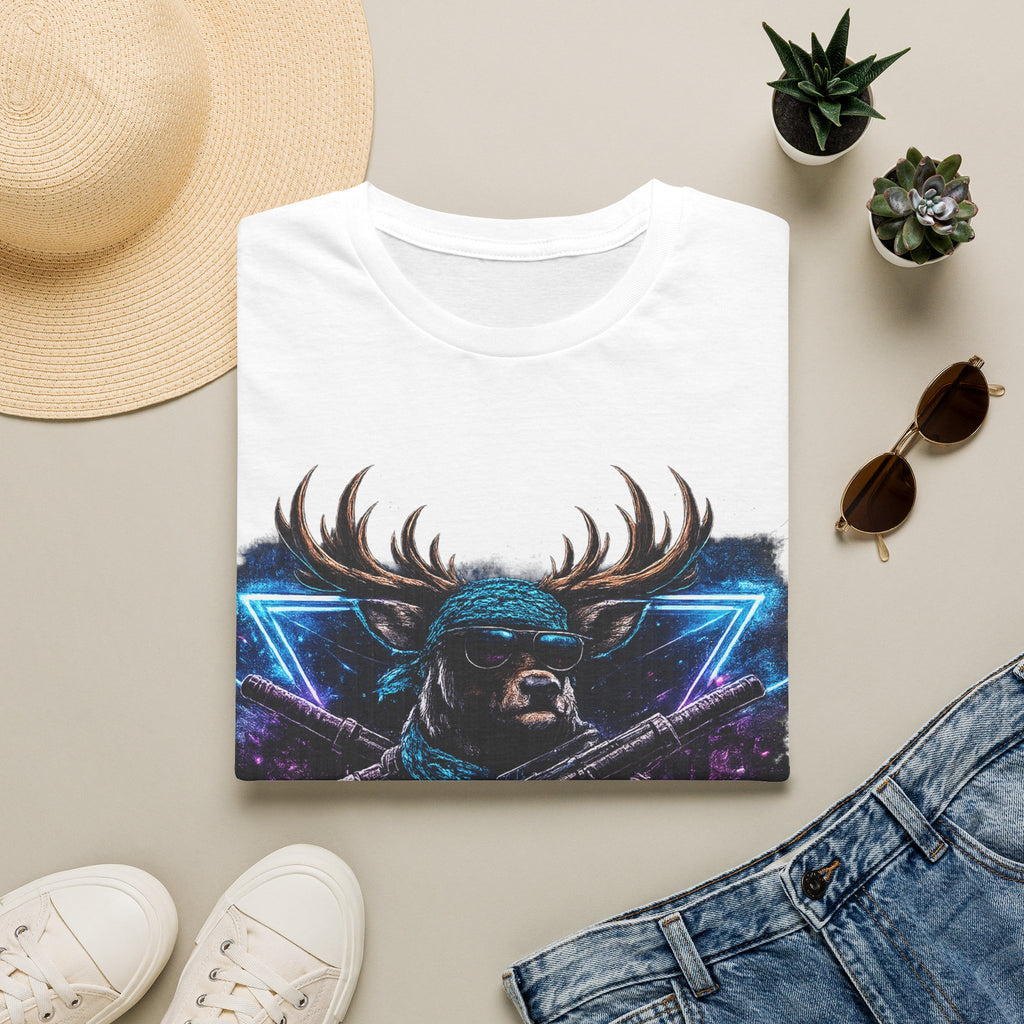 Deer Rambo Graphic T-Shirt — Neon Retro Buck Hunting Tee