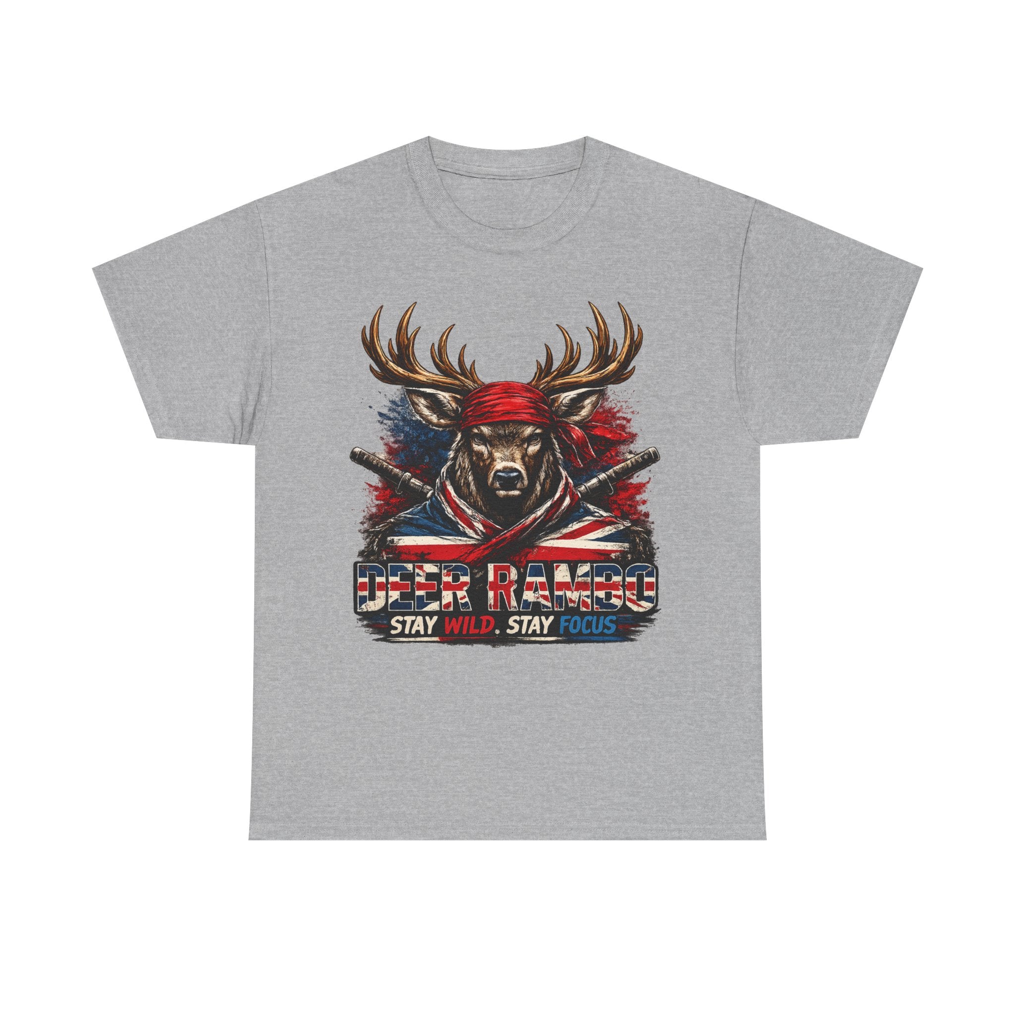 Deer Rambo Patriotic T‑Shirt — "Stay Wild, Stay Focus" Hunting Tee