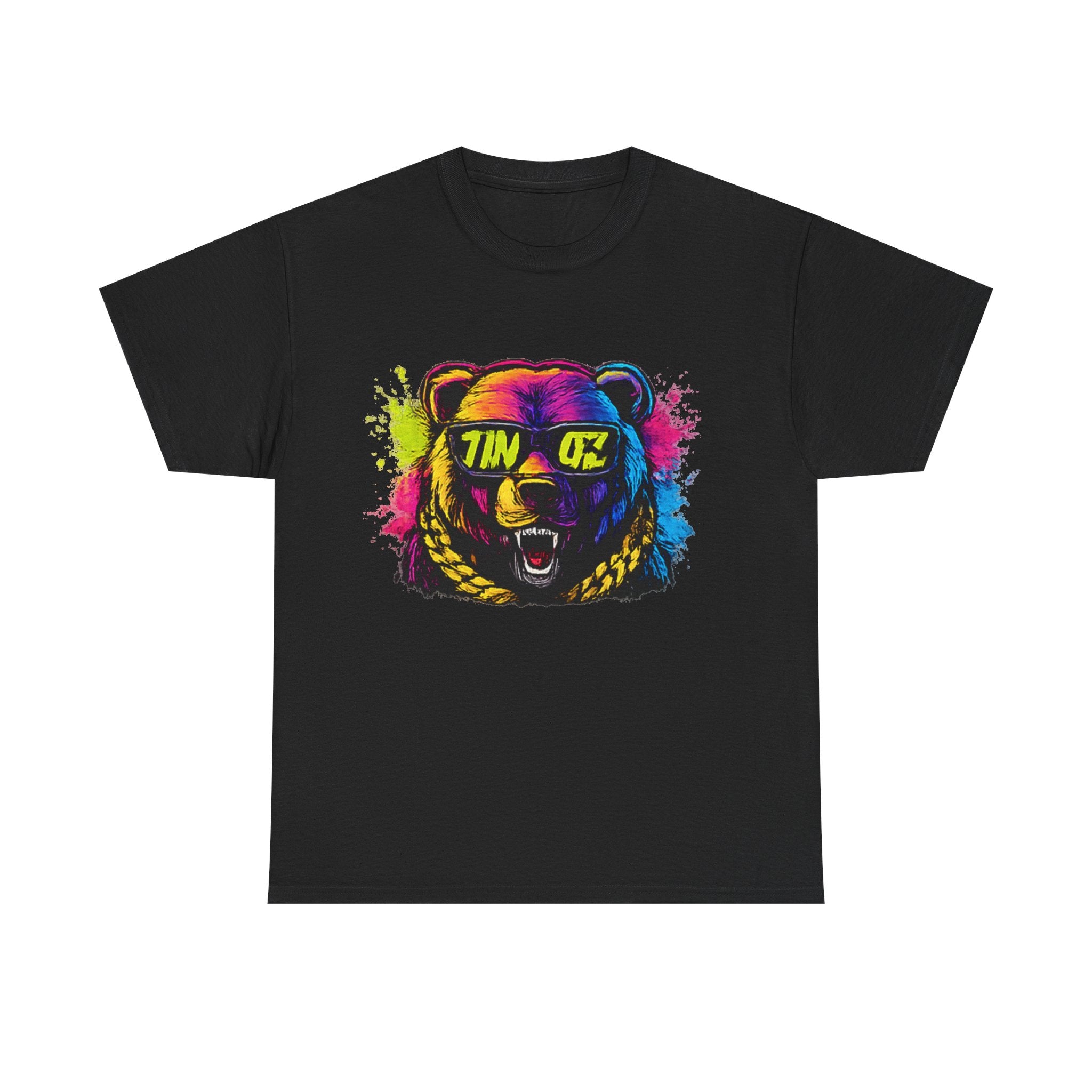 Bear Head Paint-Splash T-Shirt — Colorful Graphic Tee with 'TINGZ' Visor