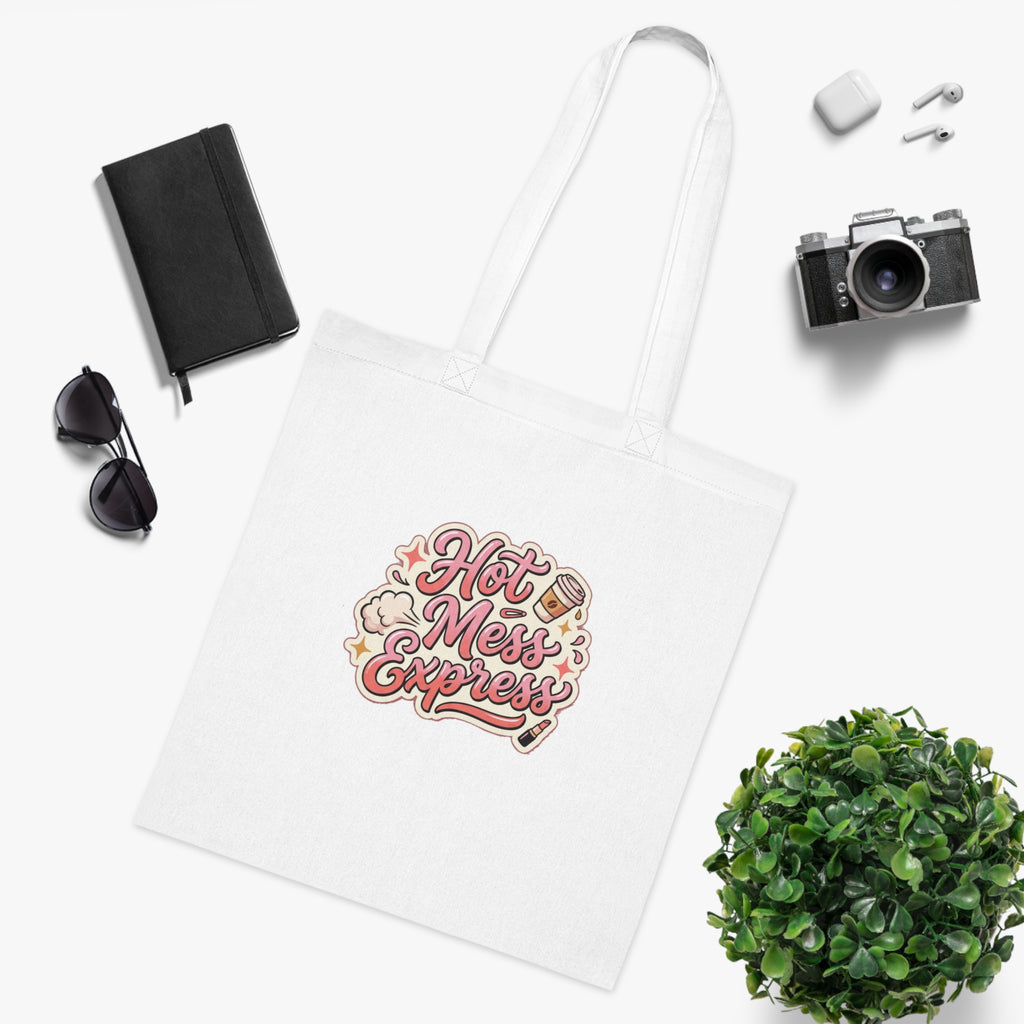 Hot Mess Express Cotton Tote — Funny Retro Coffee & Makeup Graphic Tote Bag