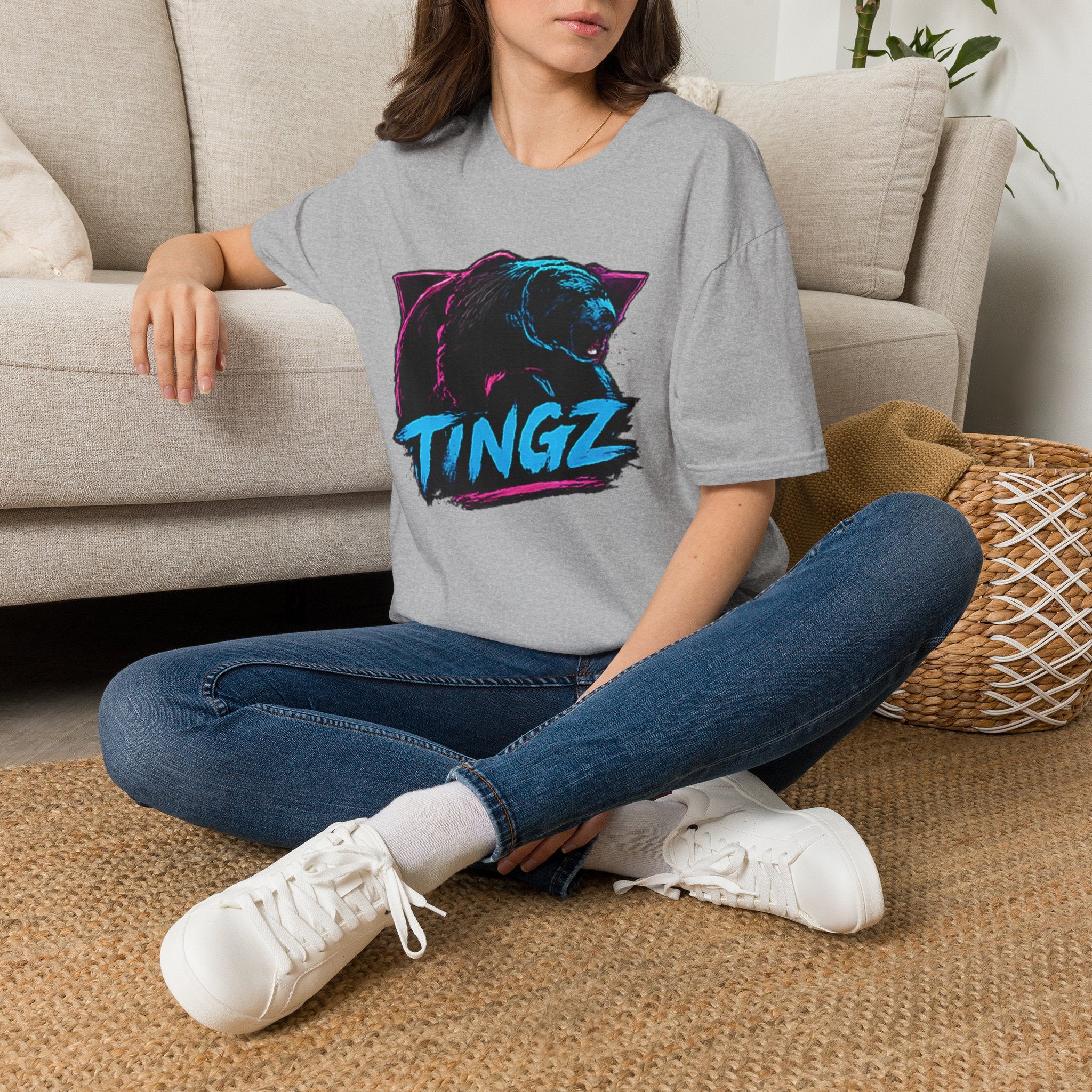 Bear TINGZ Graphic T-Shirt —  Retro Neon Crew Tee