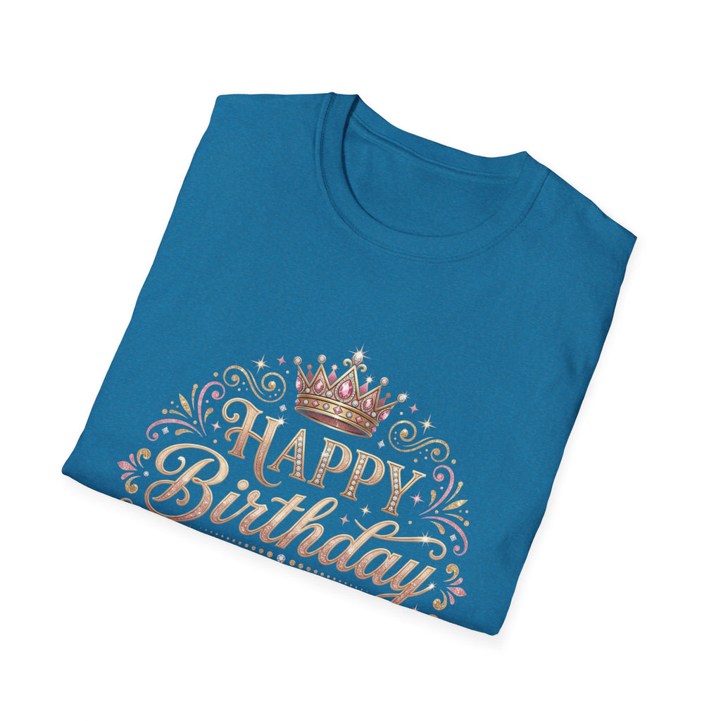 Happy Birthday Queen T-Shirt — Decorative Crown Birthday Tee for Women