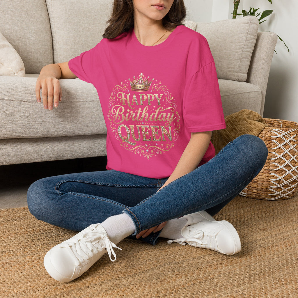 Happy Birthday Queen T-Shirt — Decorative Crown Birthday Tee for Women
