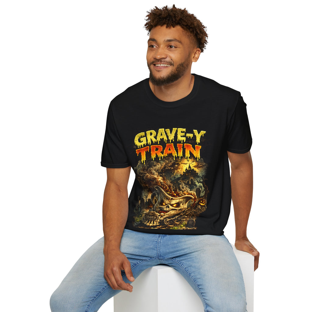 Grave-Y Train T-Shirt — Retro Horror Skull Graphic Tee